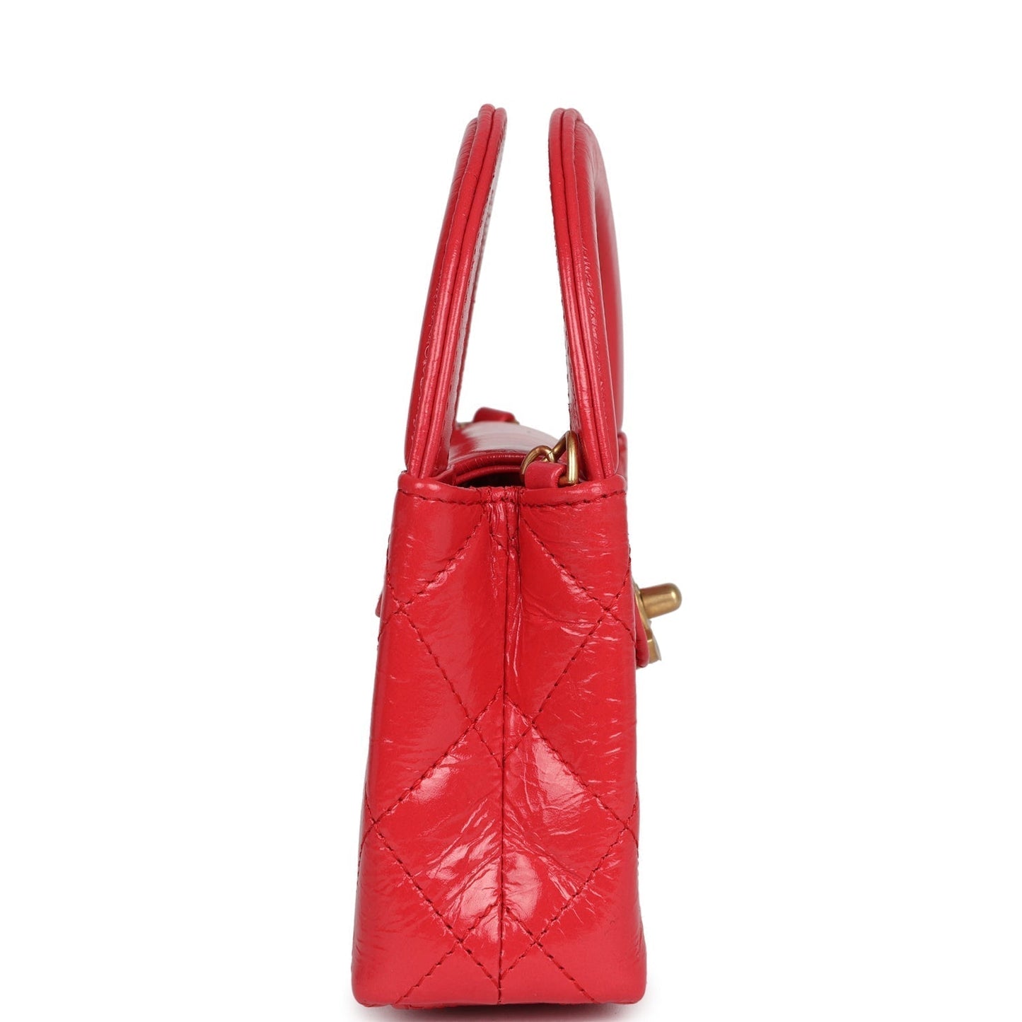 Chanel Nano Kelly Shopper Red Shiny Aged Calfskin Brushed Gold Hardware Crossbody