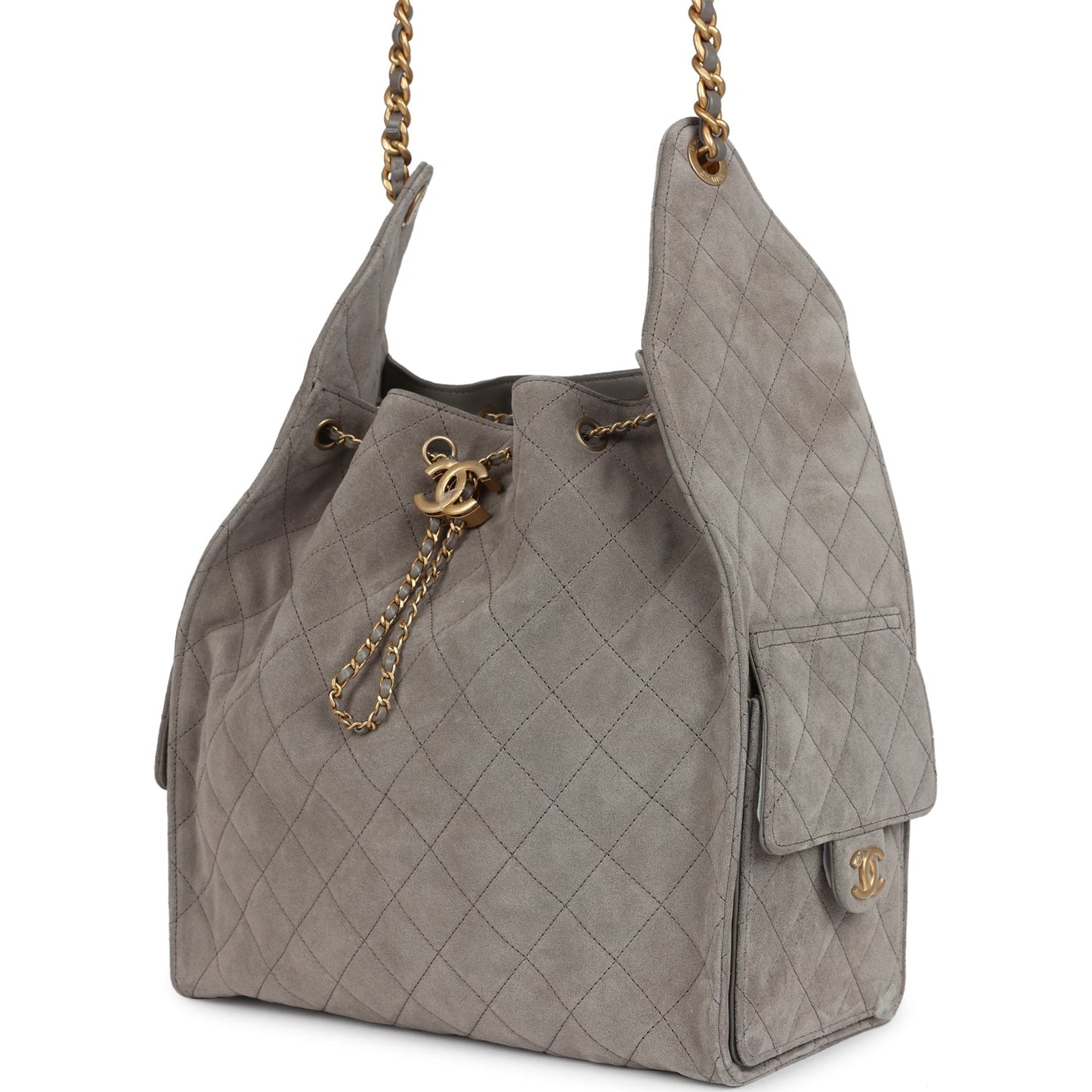 Chanel Medium 25 Hobo Bag Dark Grey Suede Antique Gold Hardware