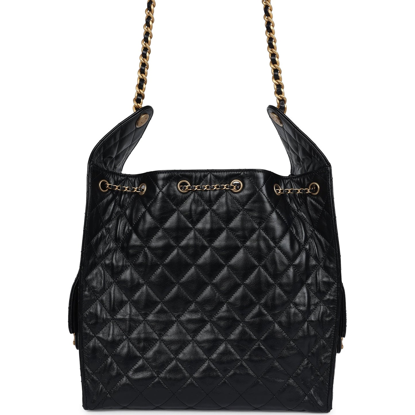 Chanel Medium 25 Hobo Bag Black Shiny Lambskin Antique Gold Hardware