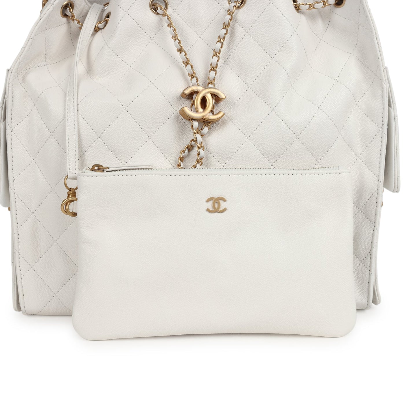 Chanel Medium 25 Hobo Bag White Caviar Antique Gold Hardware