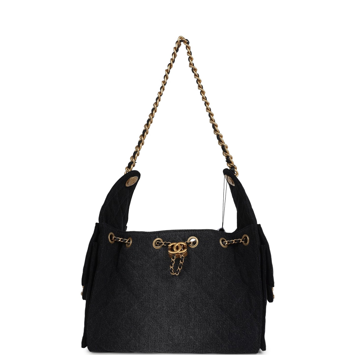 Chanel Small 25 Hobo Bag Black Washed Denim Antique Gold Hardware