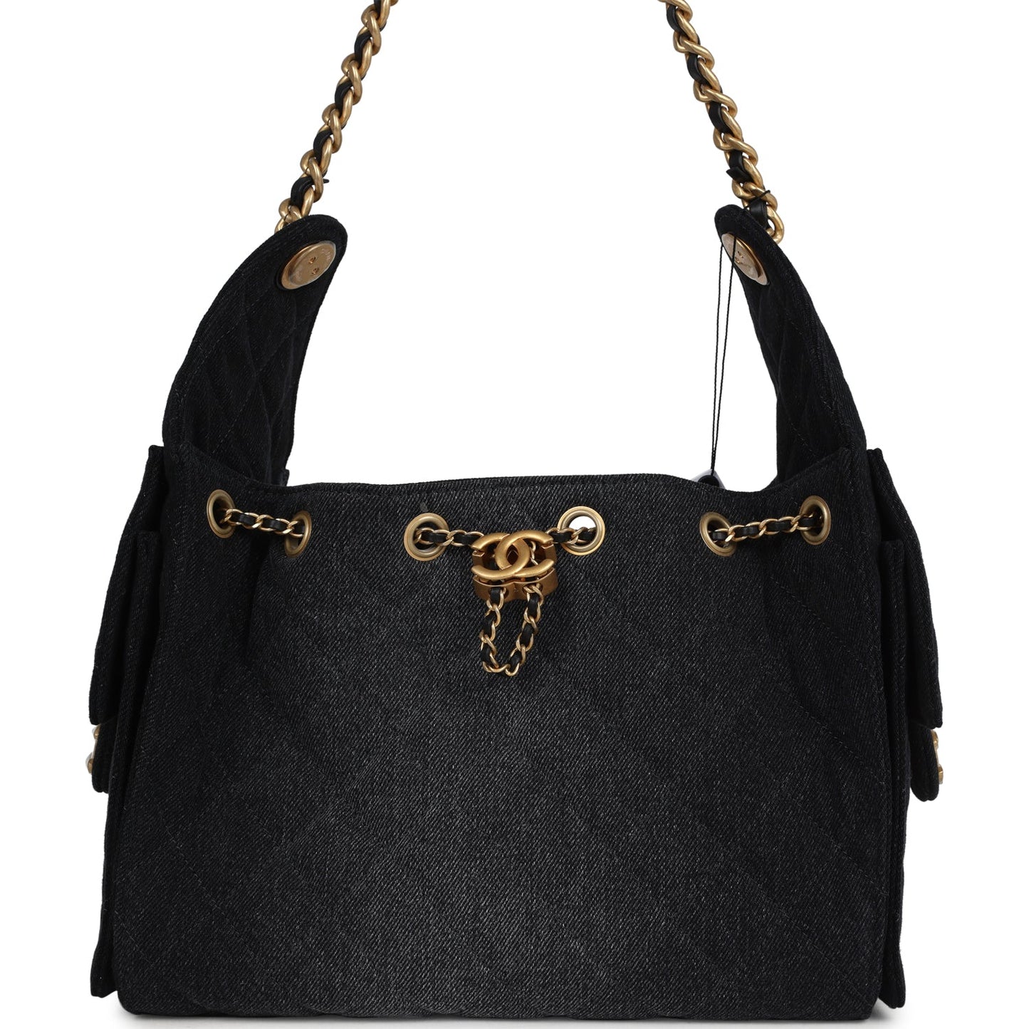 Chanel Small 25 Hobo Bag Black Washed Denim Antique Gold Hardware
