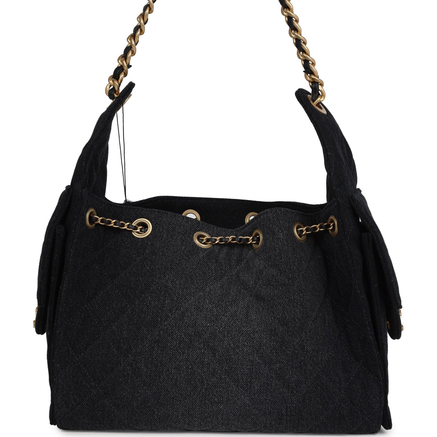 Chanel Small 25 Hobo Bag Black Washed Denim Antique Gold Hardware