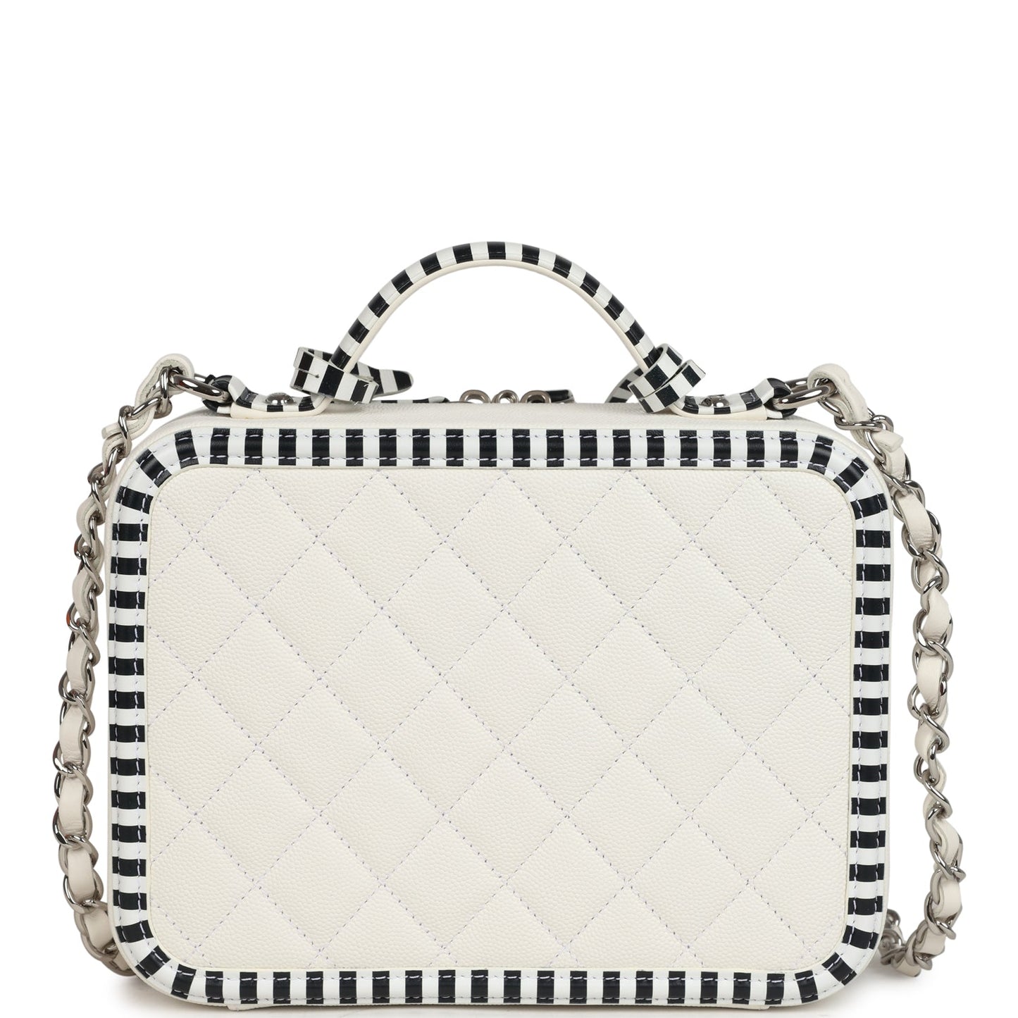 Chanel Medium CC Filigree Vanity Case Black and White Caviar Silver Hardware