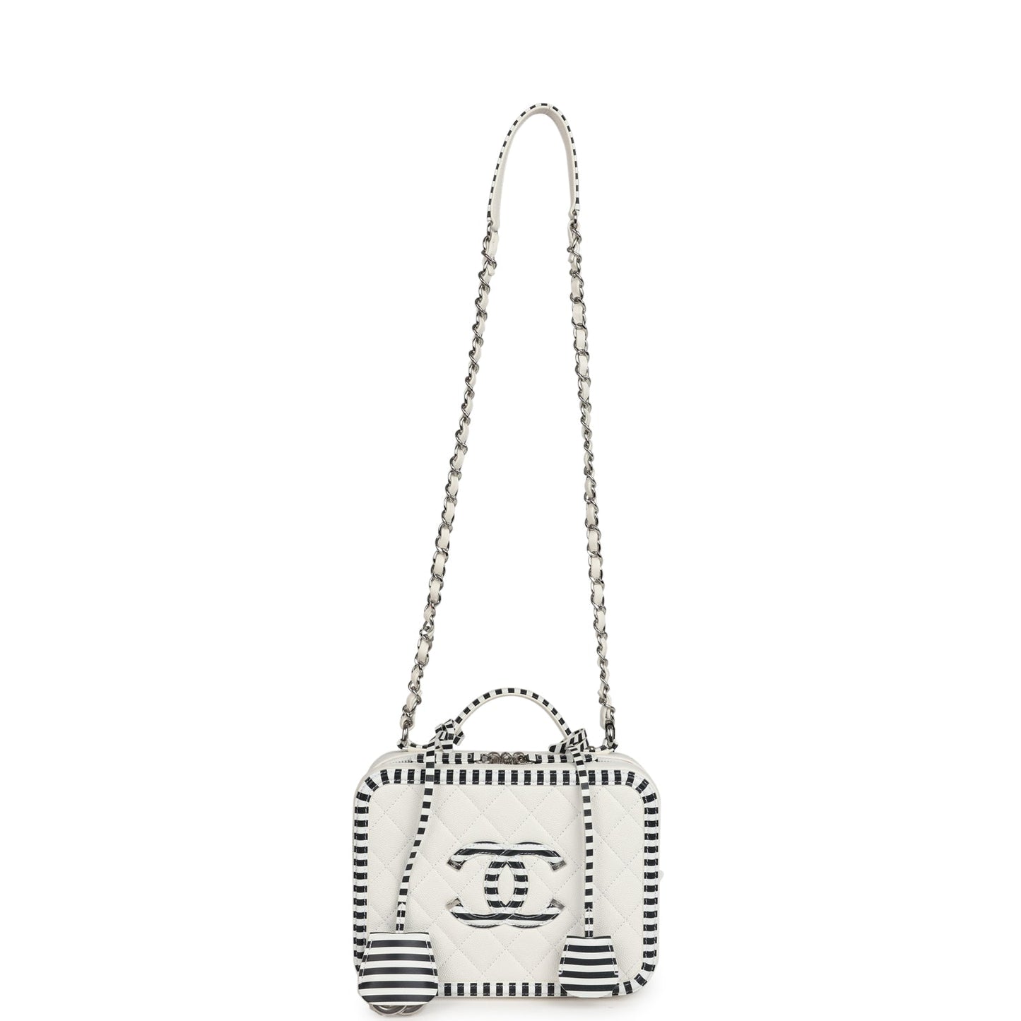 Chanel Medium CC Filigree Vanity Case Black and White Caviar Silver Hardware
