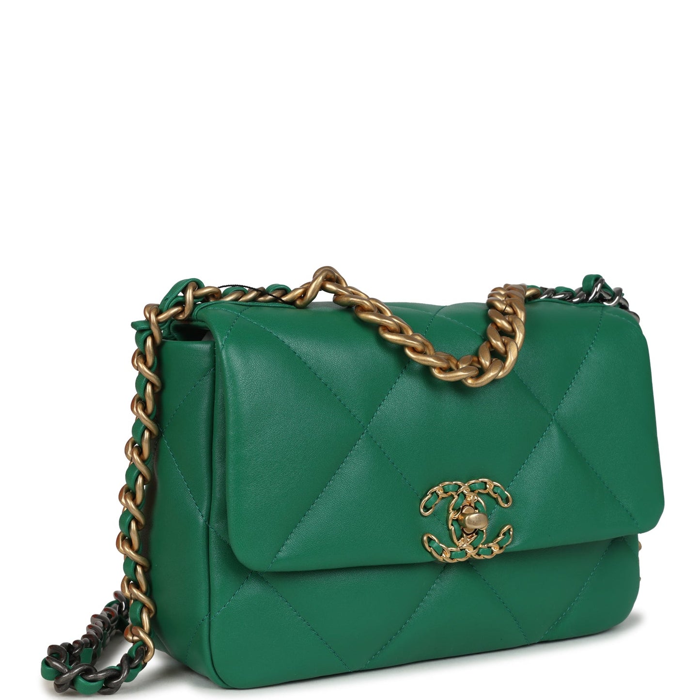 Chanel Medium 19 Flap Green Shiny Lambskin Mixed Metal Hardware Shoulder Bag