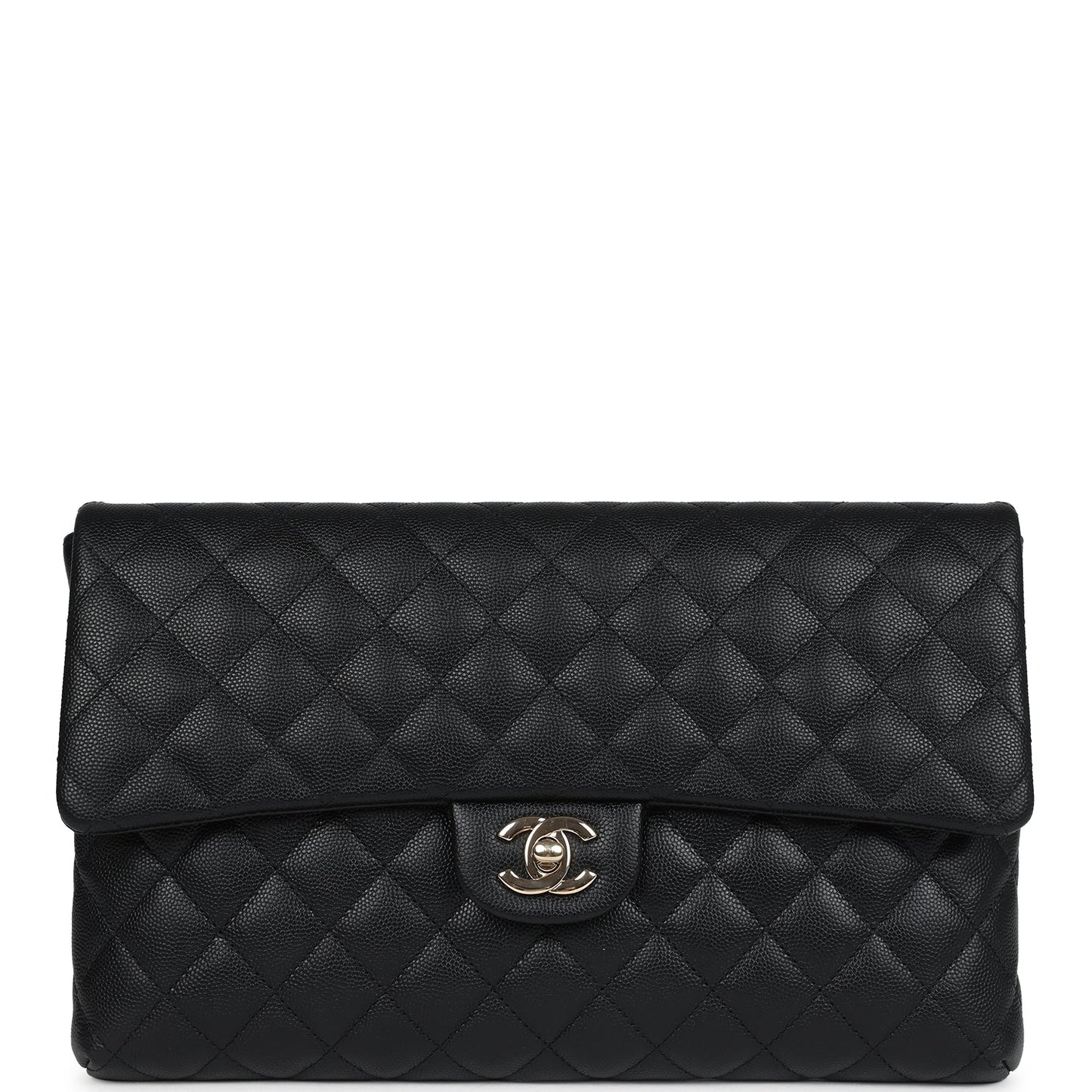 Chanel Classic Flap Clutch Black Caviar Light Gold Hardware