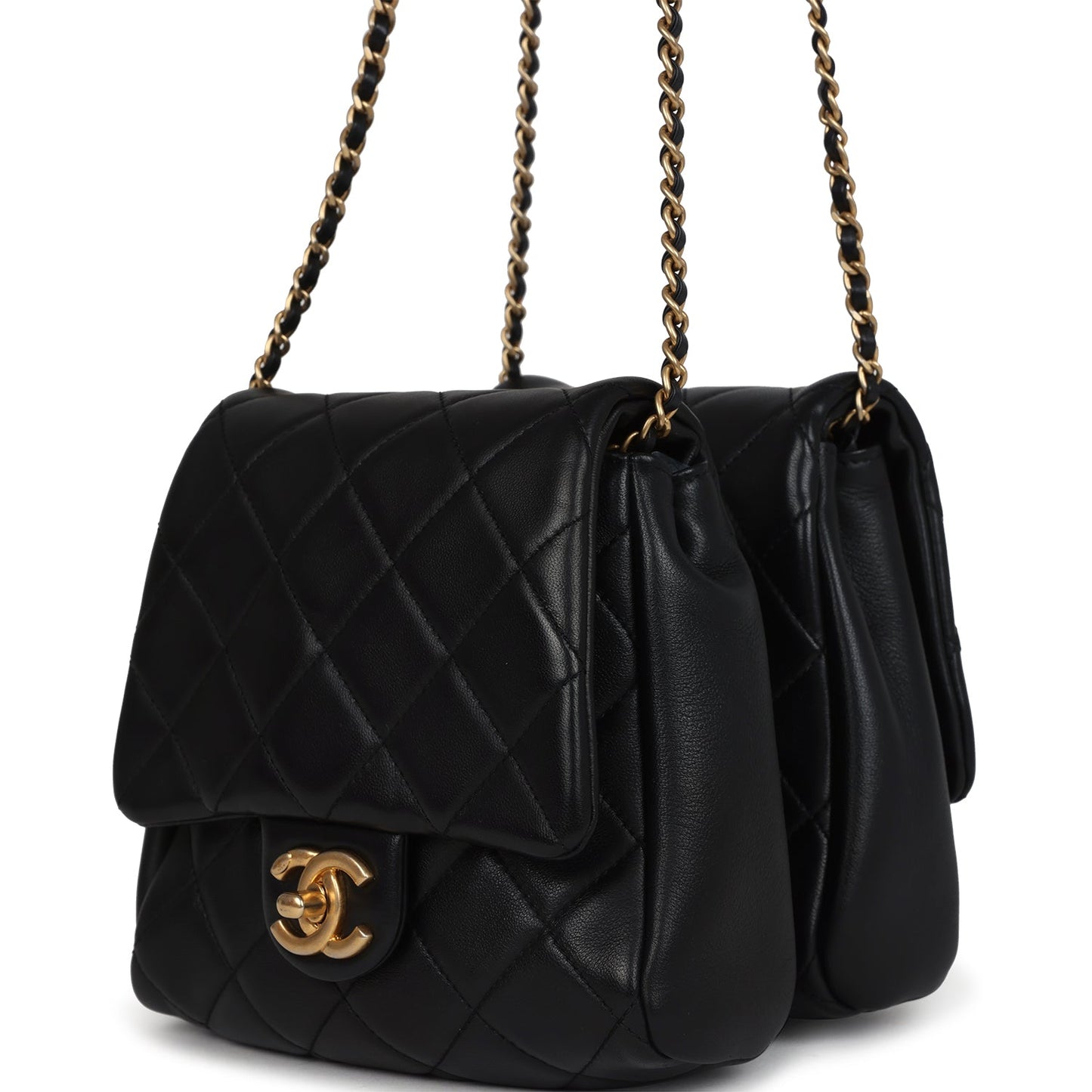 Chanel Twins Side Pack Black Lambskin Faux Pearls & Brushed Gold Hardware Handbag