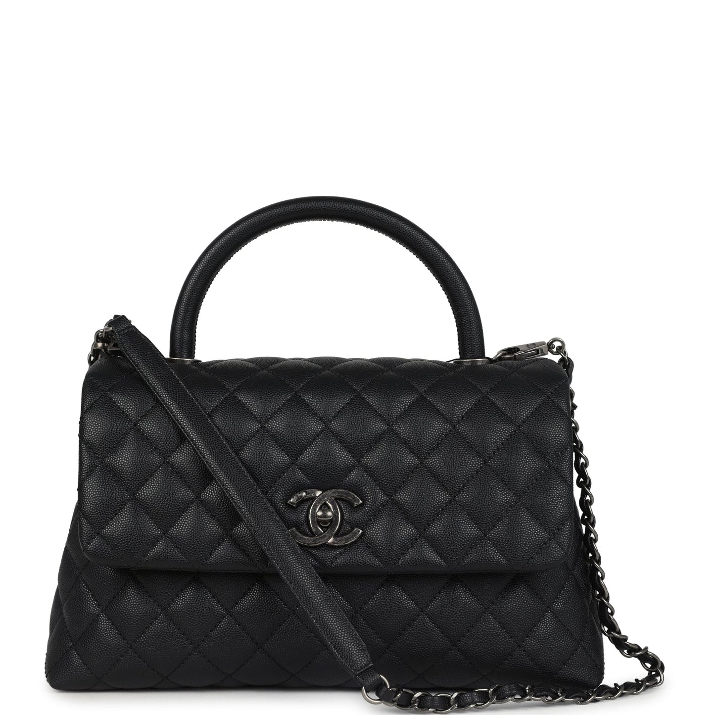 Chanel Medium Coco Top Handle Black Caviar Aged Ruthenium Hardware Coco Handle Shoulder Bag