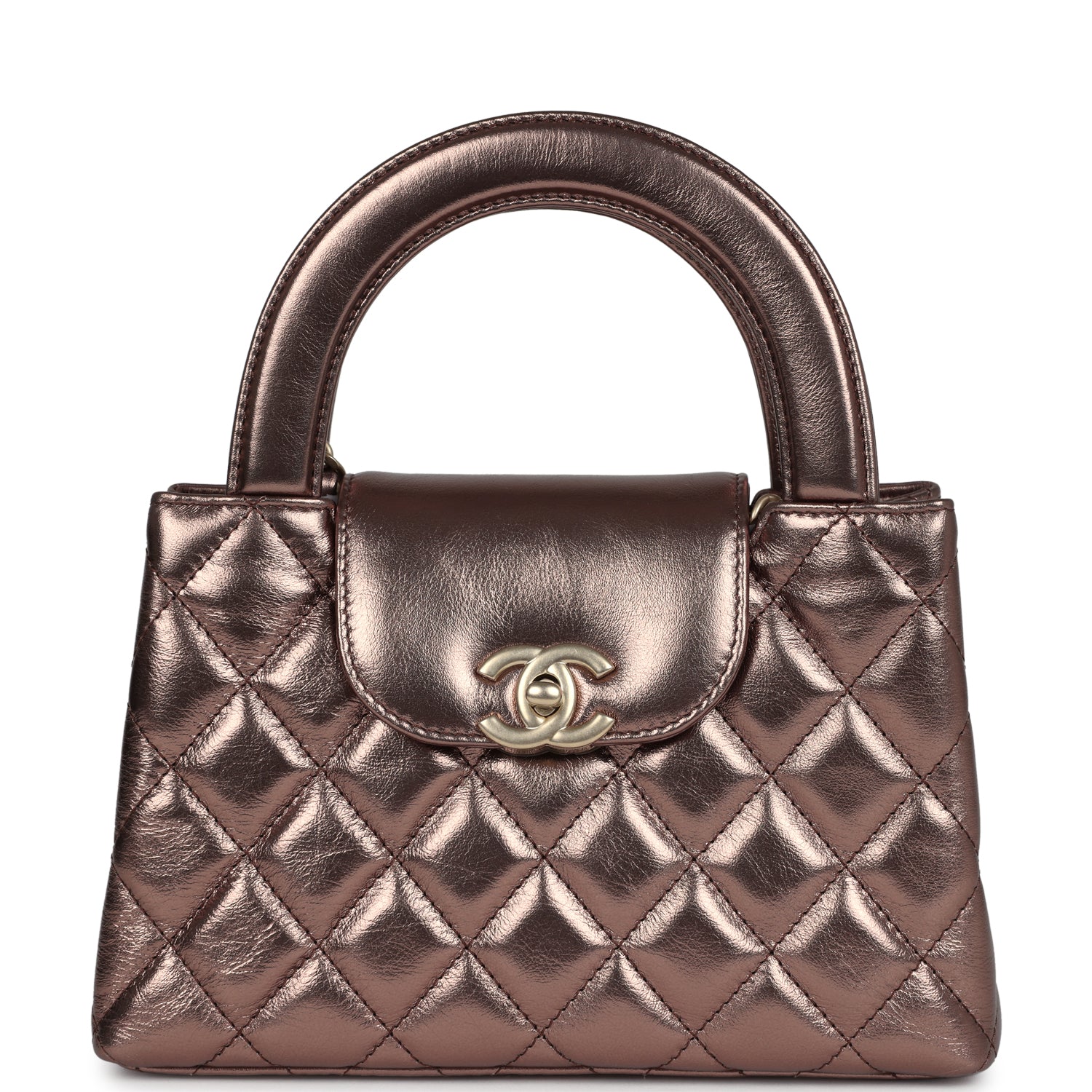 Chanel Small Kelly Shopper Metallic Bronze Calfskin Brushed Gold Hardware Crossbody