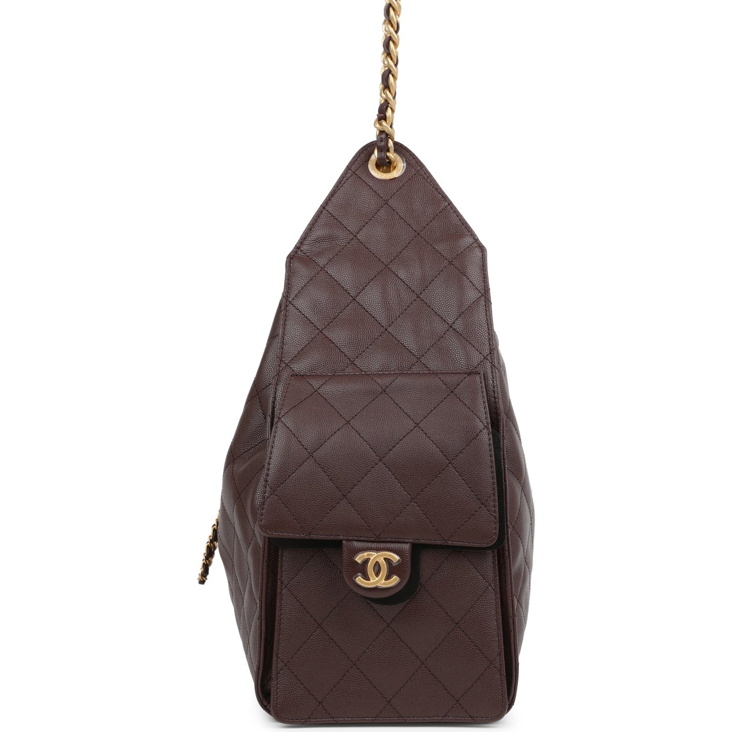 Chanel Medium 25 Hobo Bag Dark Brown Caviar Antique Gold Hardware