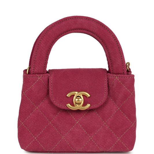 Chanel Nano Kelly Shopper Fuchsia Washed Brushed Gold Hardware Crossbody