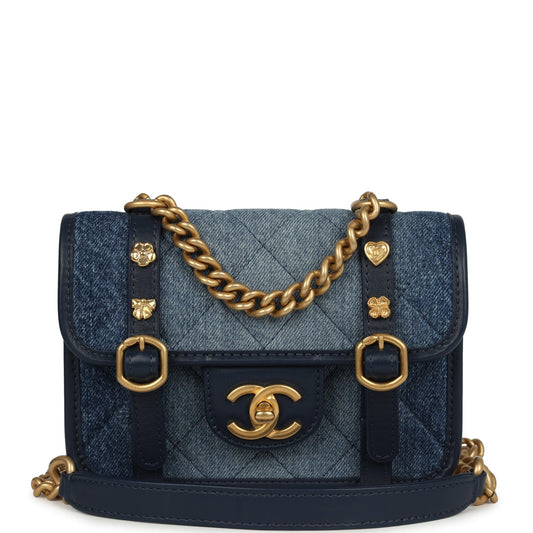 Chanel Mini Ombre Flap Bag Blue Brushed Gold Hardware