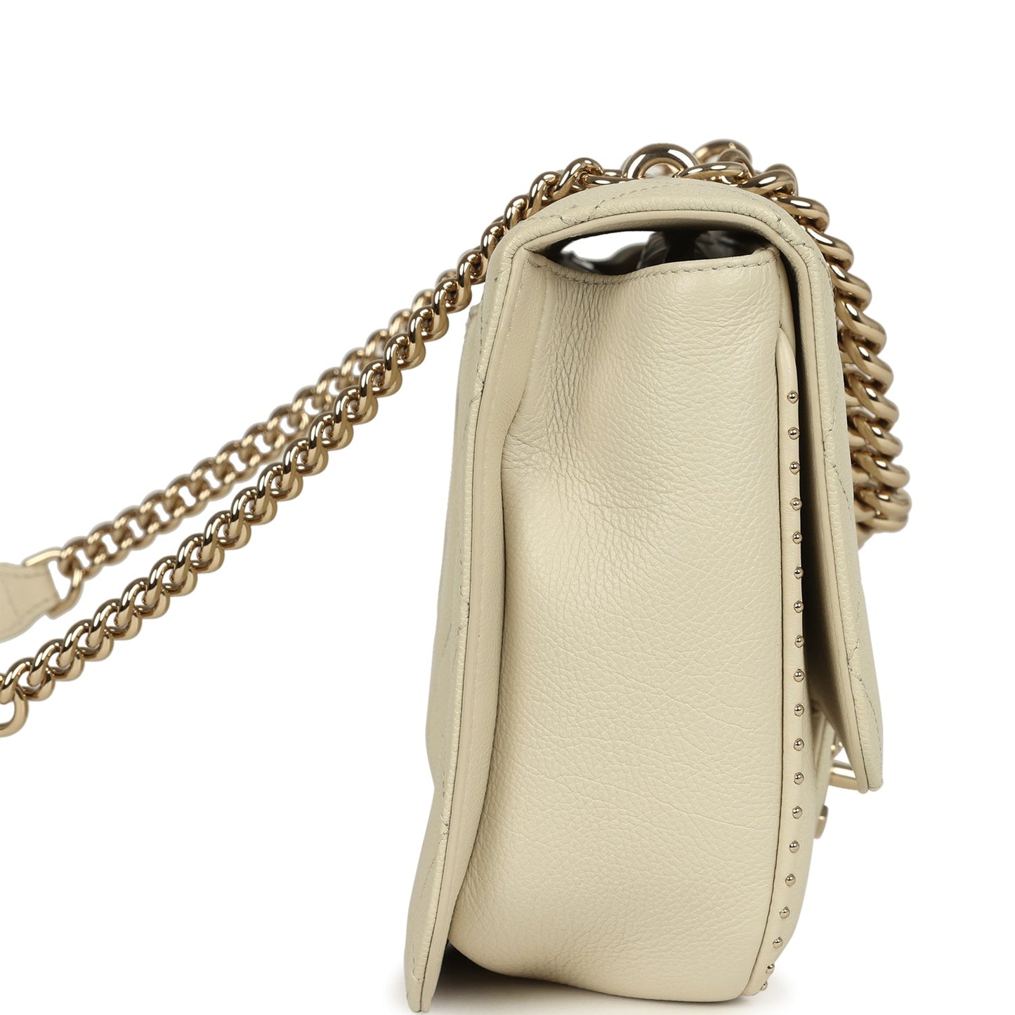 Chanel Large Chain Handle Flap Bag Ivory Caviar and Calfskin Light Gold Hardware