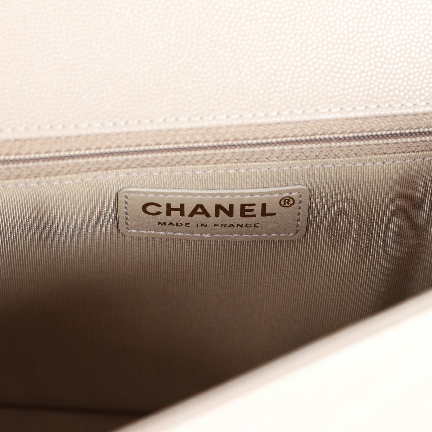 Chanel Medium Boy Bag Grey Quilted Caviar Light Gold Hardware