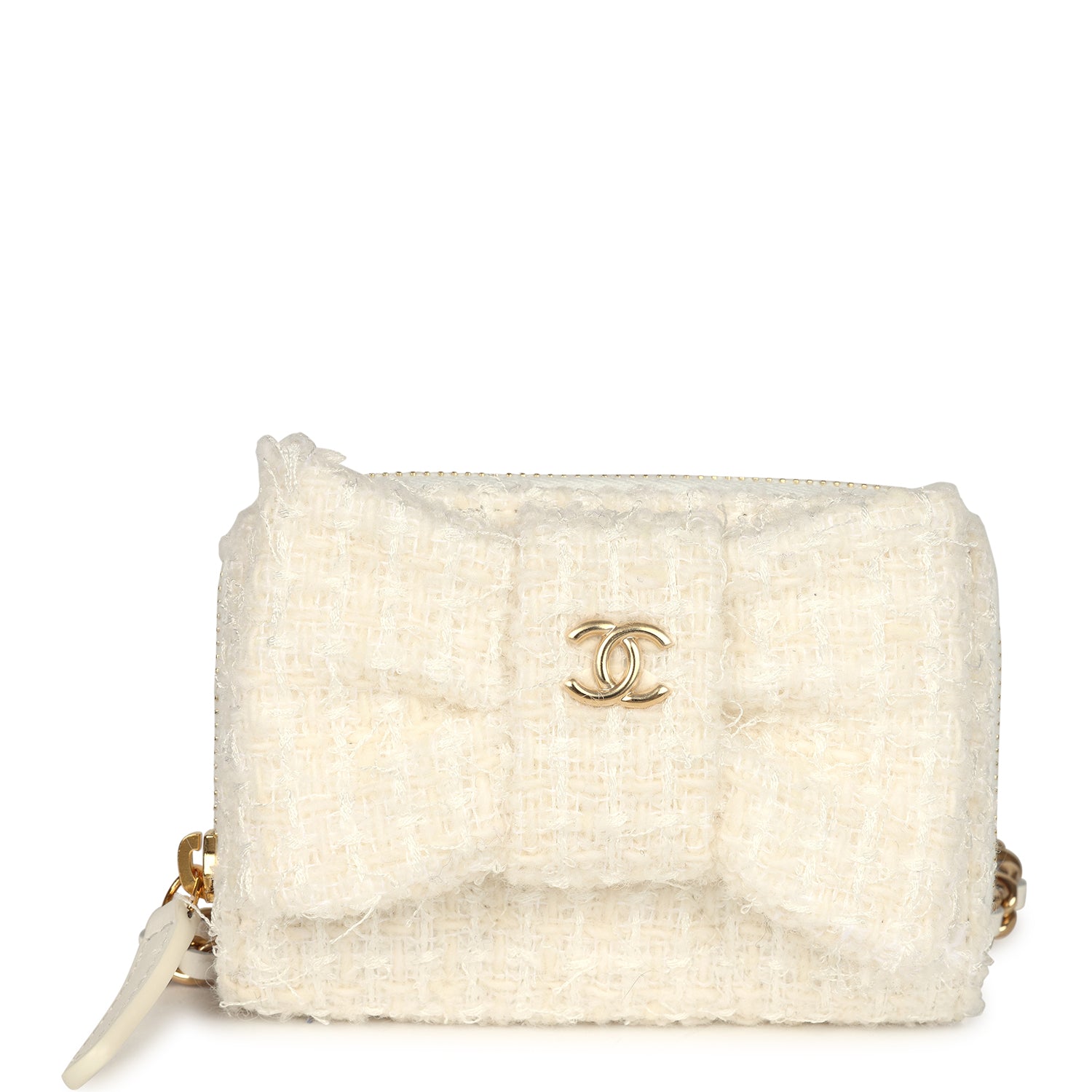 Chanel VIP Wallet on Chain WOC Bow White Tweed Gold Hardware Crossbody