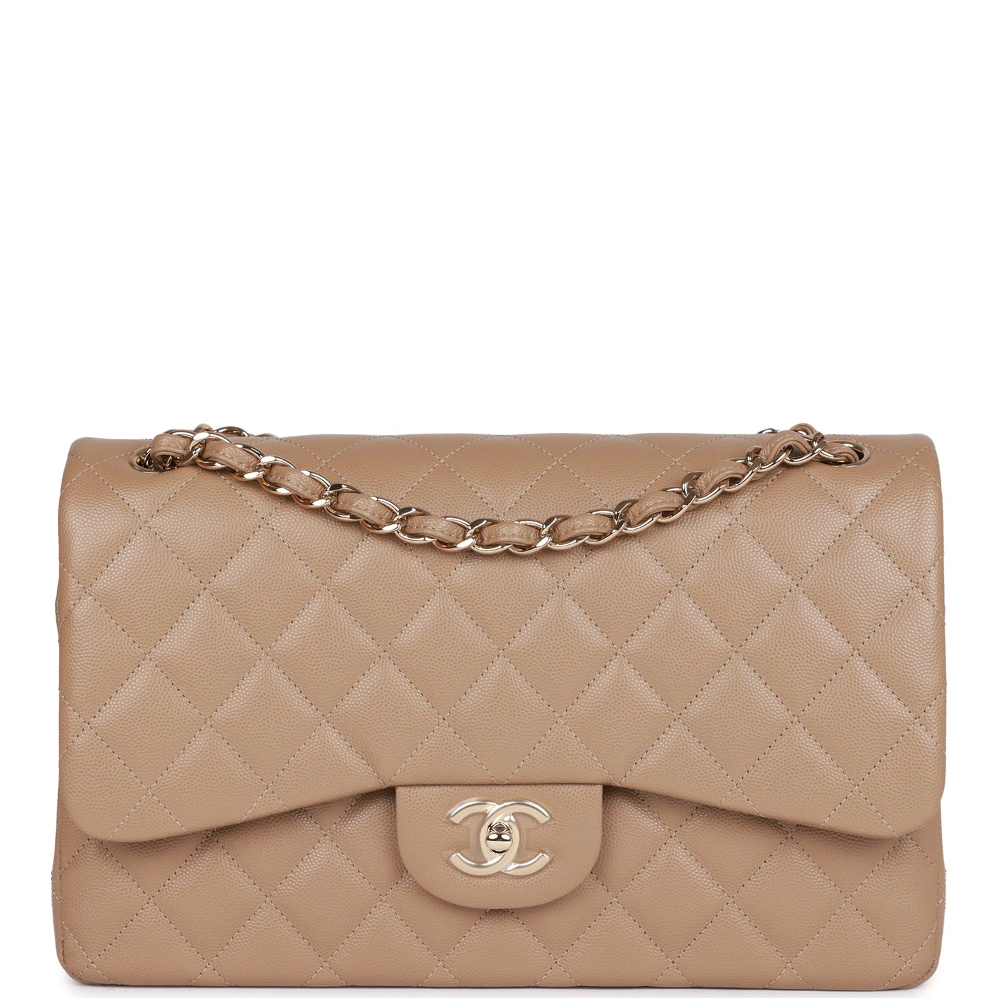 Chanel Jumbo Classic Double Flap Bag Dark Beige Caviar Gold Hardware