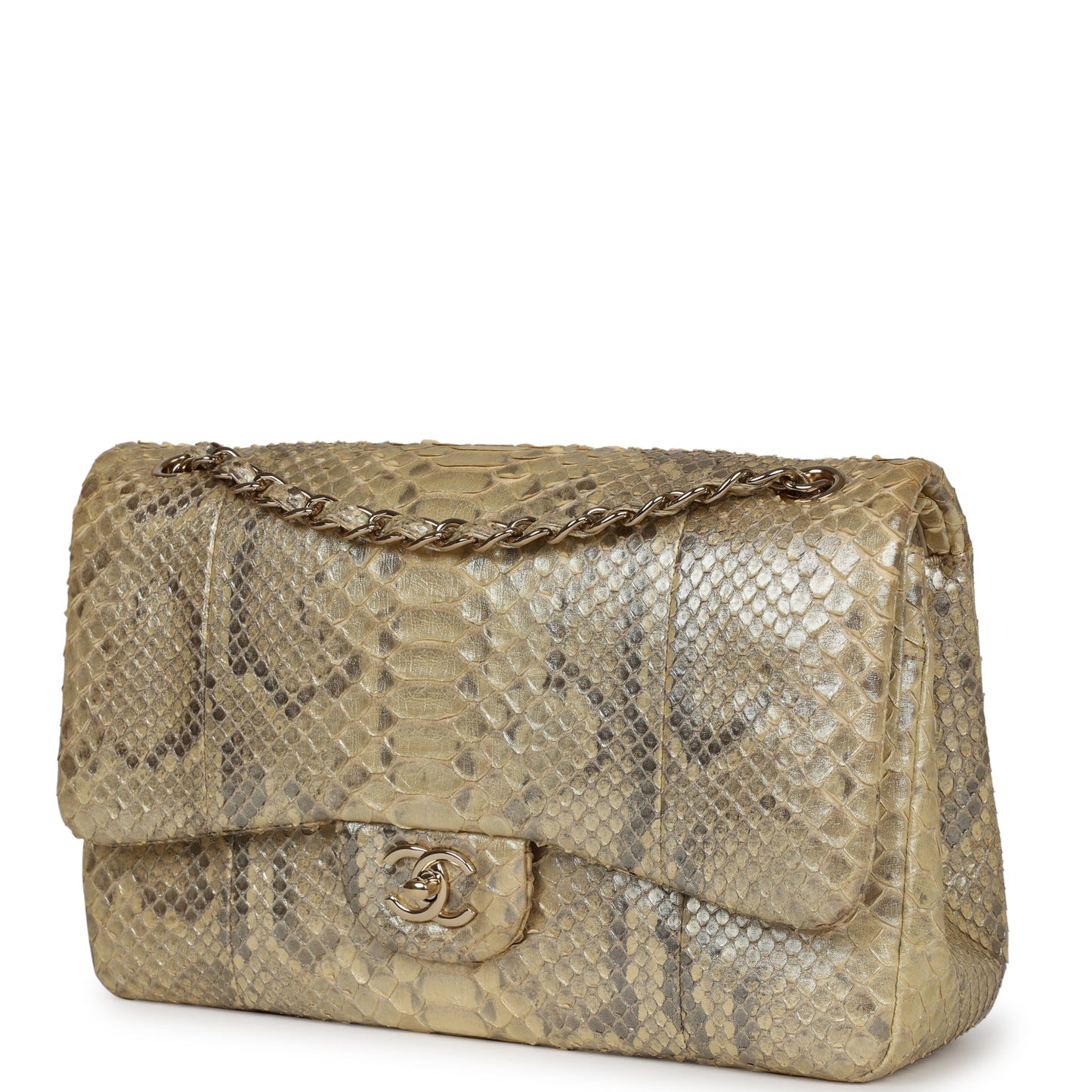 Chanel Jumbo Classic Double Flap Gold Metallic Python Gold Hardware
