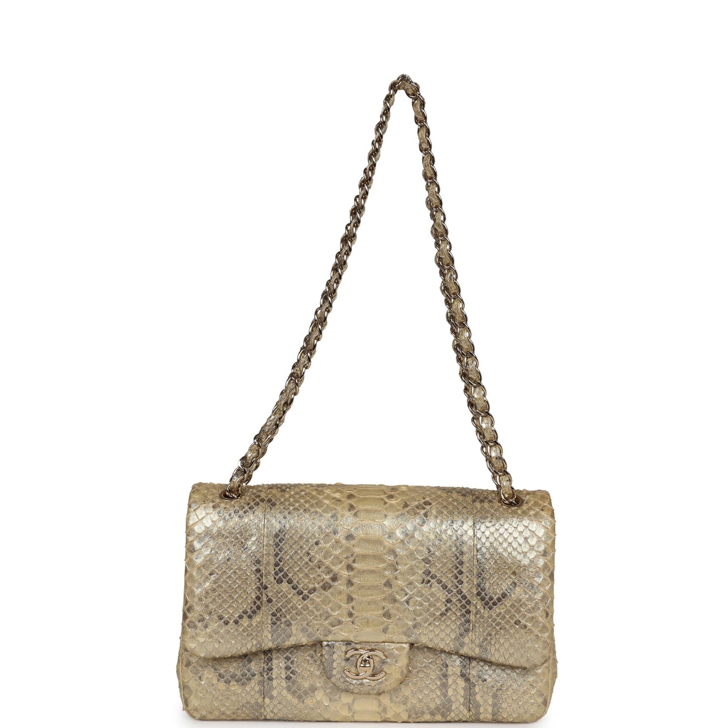 Chanel Jumbo Classic Double Flap Gold Metallic Python Gold Hardware