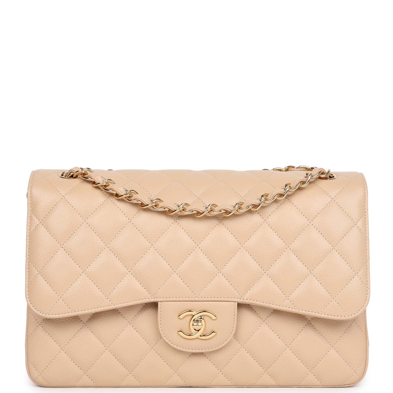 Chanel Jumbo Classic Double Flap Bag Light Beige Caviar Gold Hardware