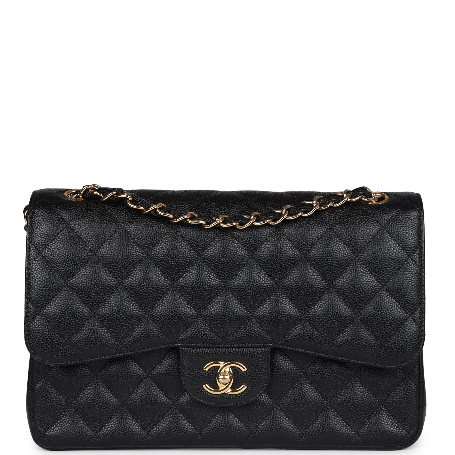 Chanel Jumbo Classic Double Flap Bag Black Caviar Gold Hardware