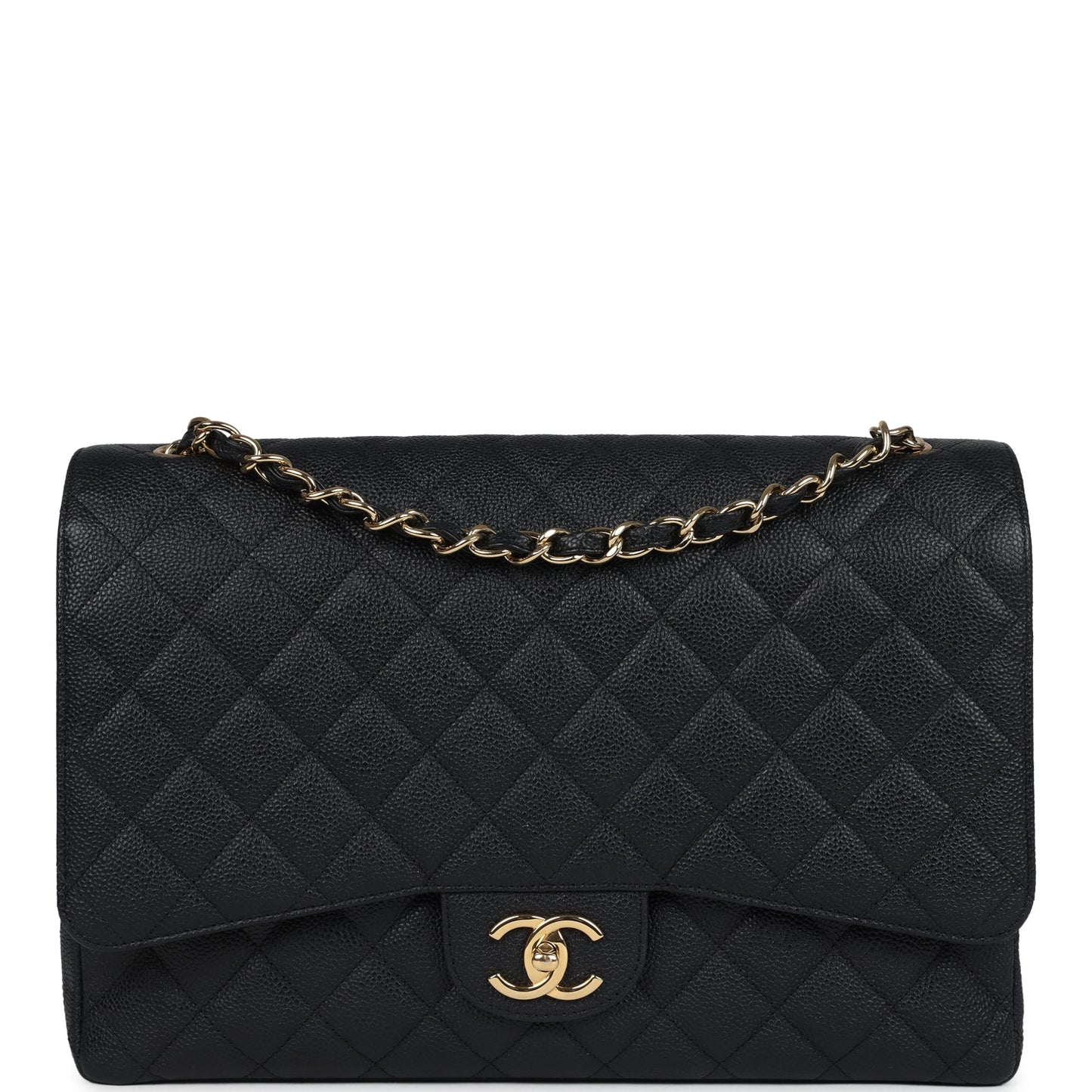 Chanel Maxi Classic Double Flap Bag Black Caviar Gold Hardware