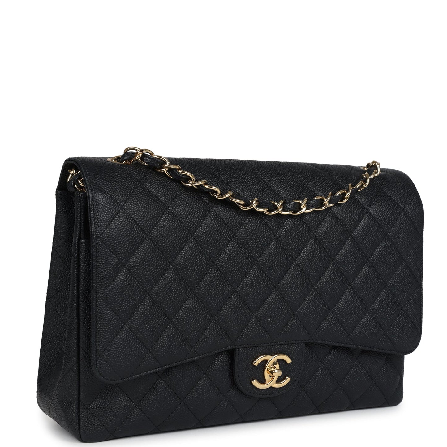 Chanel Maxi Classic Double Flap Bag Black Caviar Gold Hardware