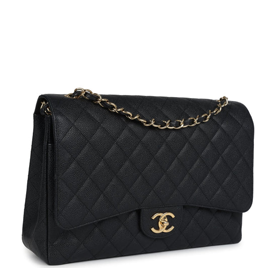 Chanel Maxi Classic Double Flap Bag Black Caviar Gold Hardware