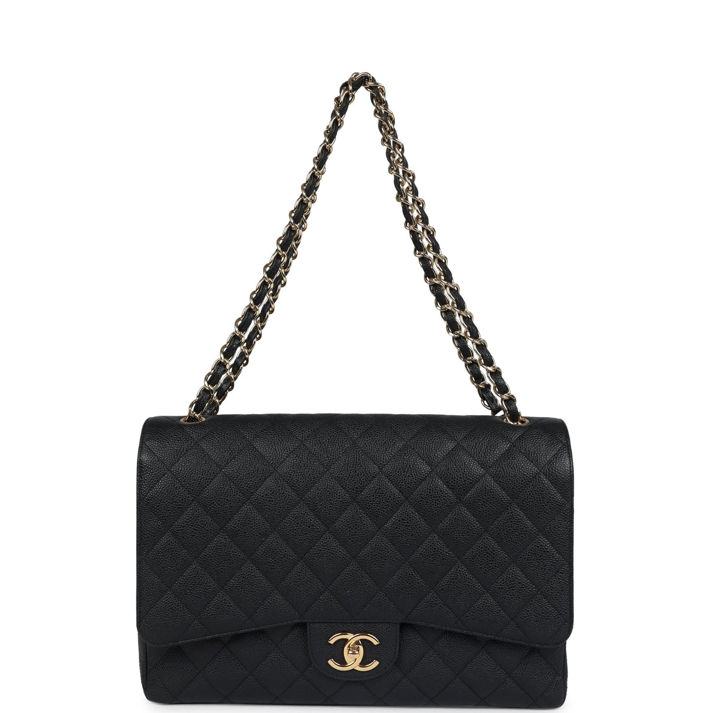 Chanel Maxi Classic Double Flap Bag Black Caviar Gold Hardware