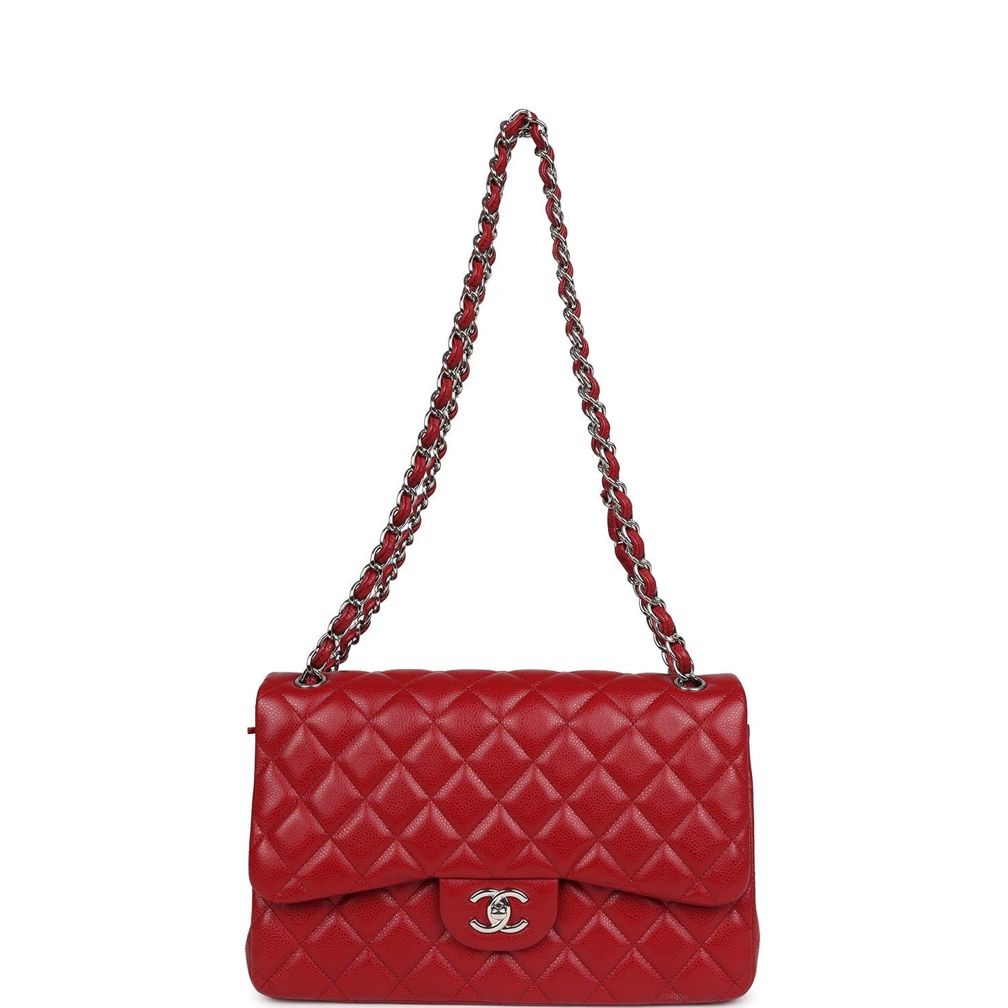 Chanel Jumbo Classic Double Flap Red Caviar Silver Hardware