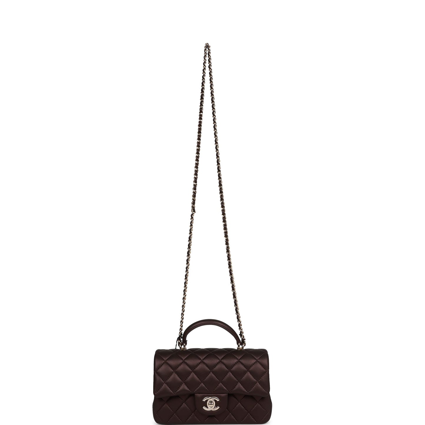 Chanel Mini Rectangular Flap Bag with Top Handle Burgundy Lambskin Light Gold Hardware