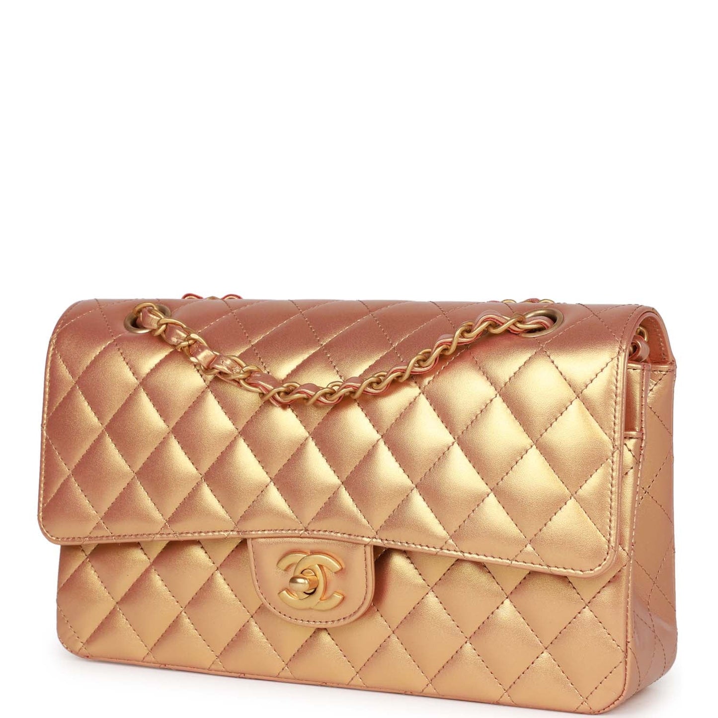 Chanel Medium Classic Double Flap Bag Metallic Iridescent Gold Calfskin Antique Gold Hardware