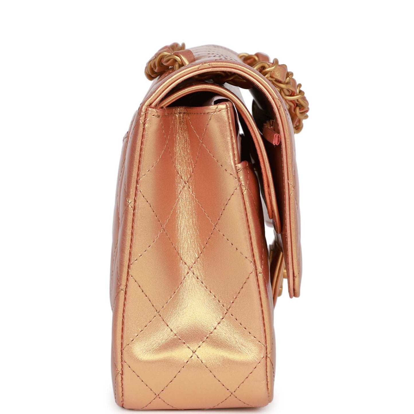 Chanel Medium Classic Double Flap Bag Metallic Iridescent Gold Calfskin Antique Gold Hardware