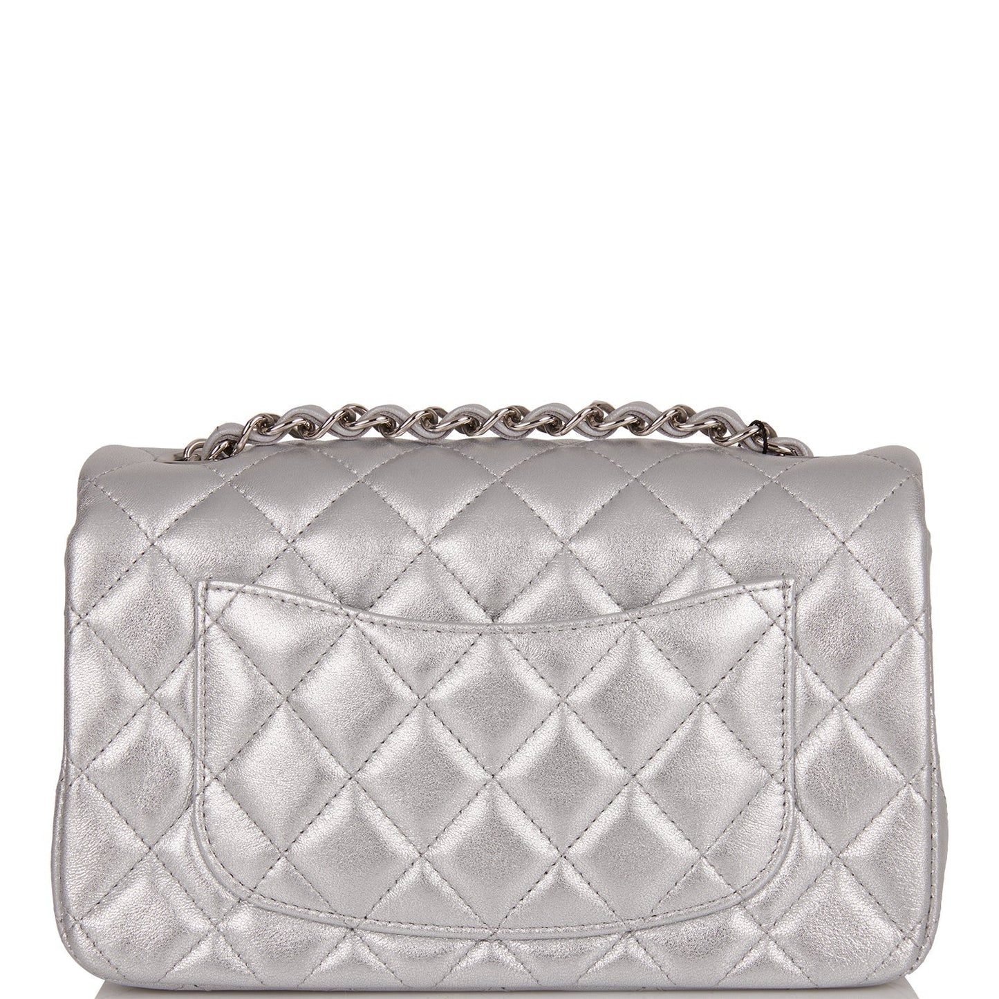Chanel Mini Rectangular Flap Bag Silver Iridescent Lambskin Silver Hardware
