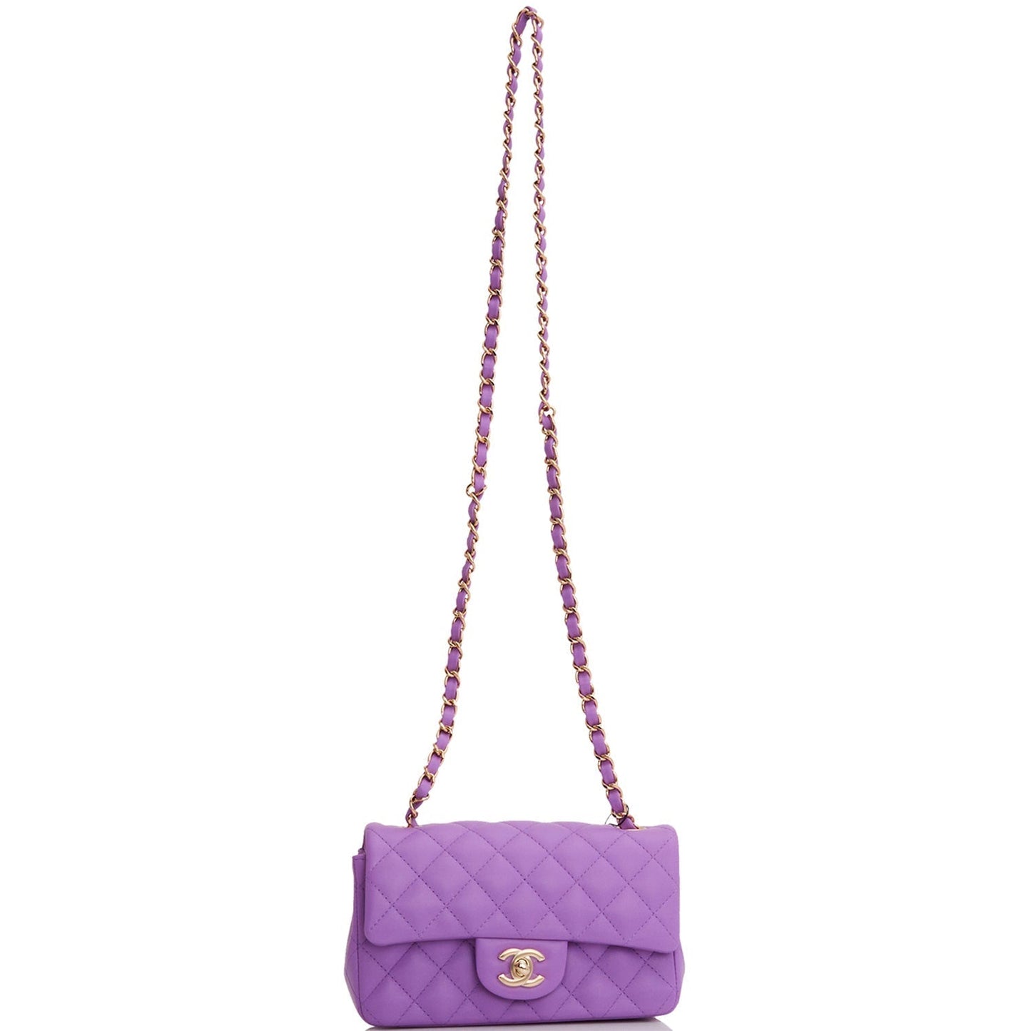 Chanel Mini Rectangular Flap Bag Purple Lambskin Light Gold Hardware