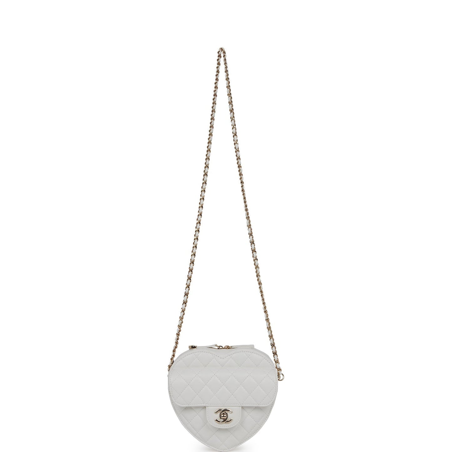 Chanel CC In Love Large Heart Bag White Lambskin Light Gold Hardware