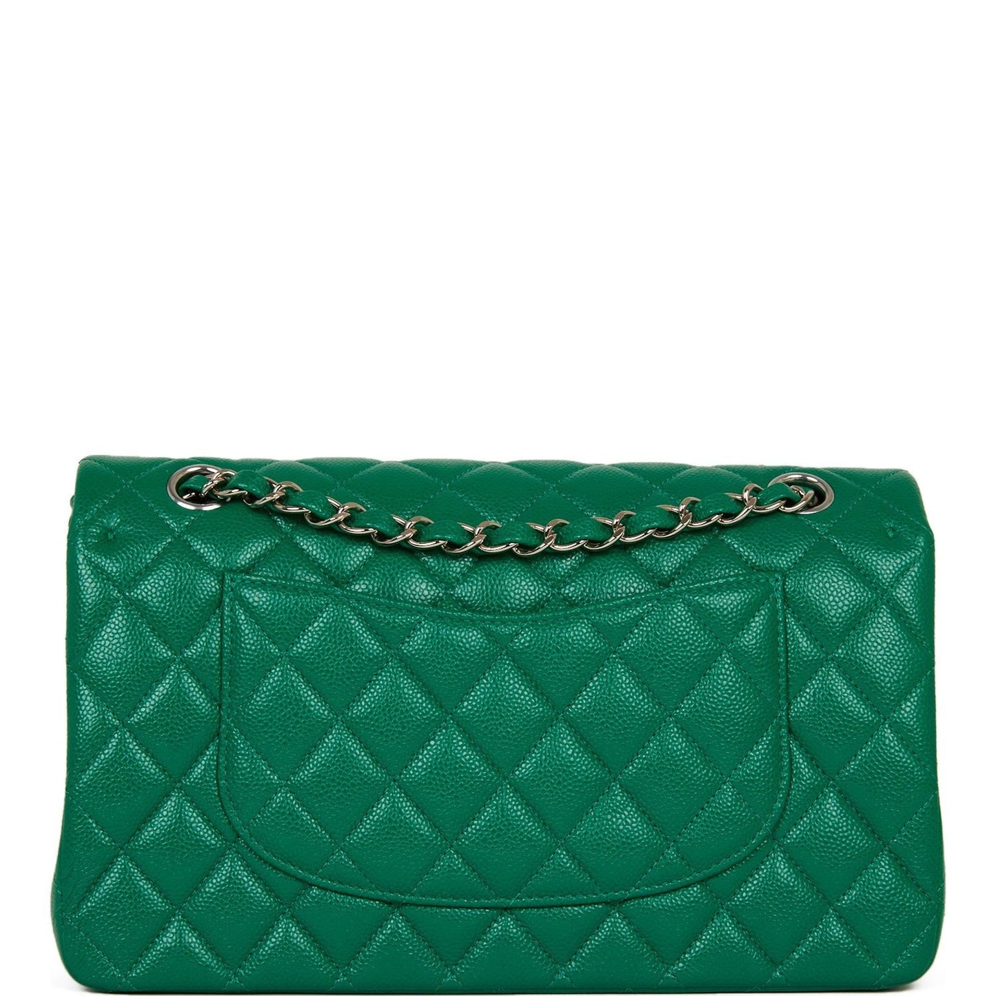 Chanel Medium Classic Double Flap Bag Green Caviar Silver Hardware