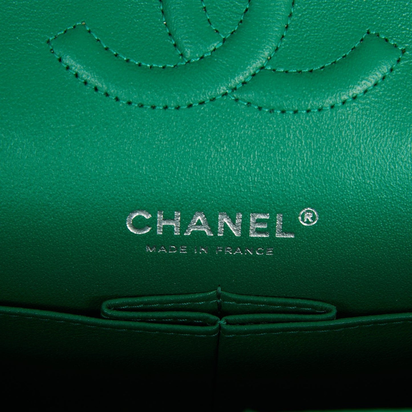 Chanel Medium Classic Double Flap Bag Green Caviar Silver Hardware