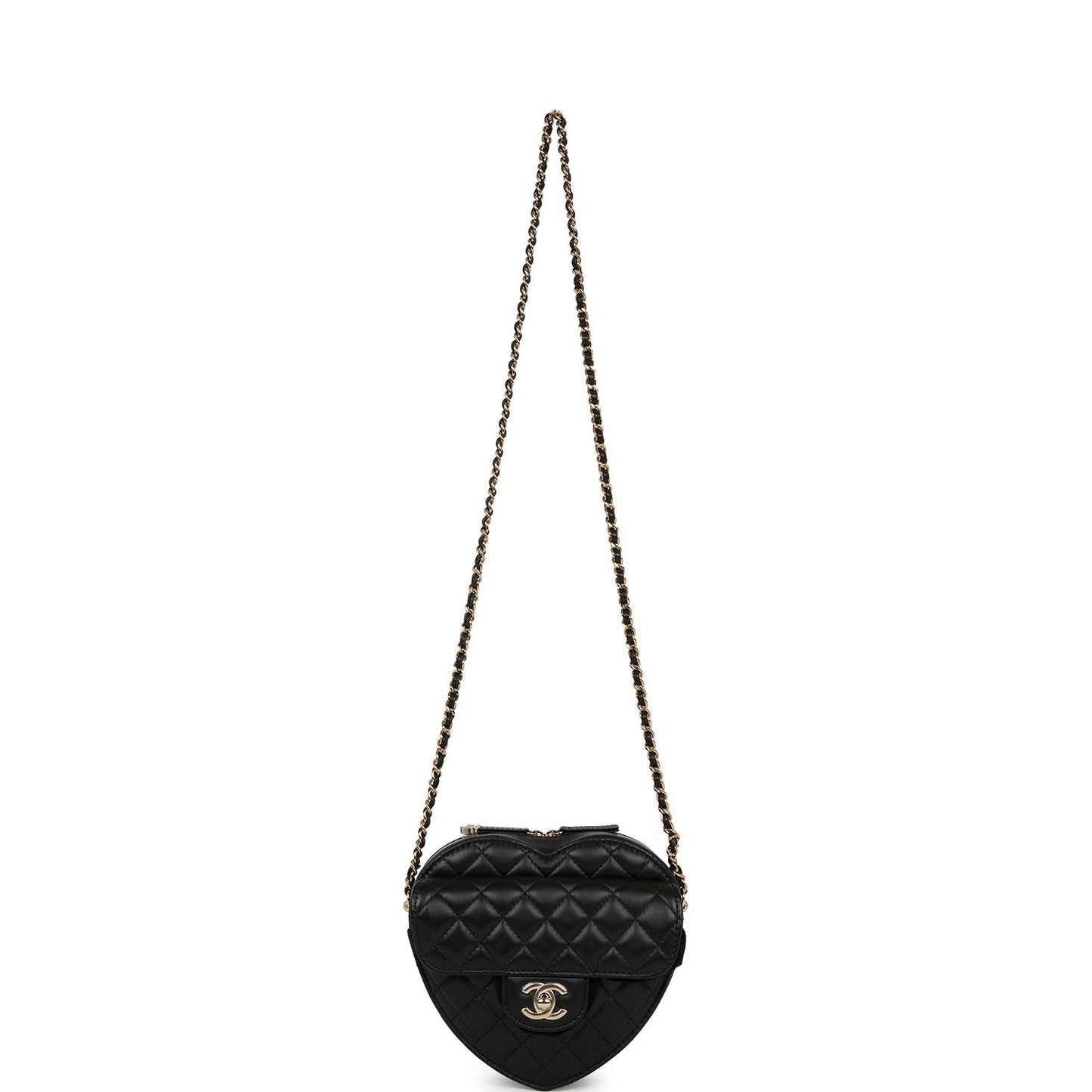 Chanel CC In Love Large Heart Bag Black Lambskin Light Gold Hardware