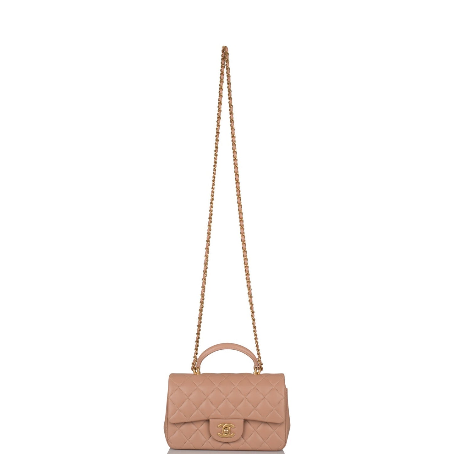 Chanel Mini Rectangular Flap with Top Handle Beige Lambskin Antique Gold Hardware