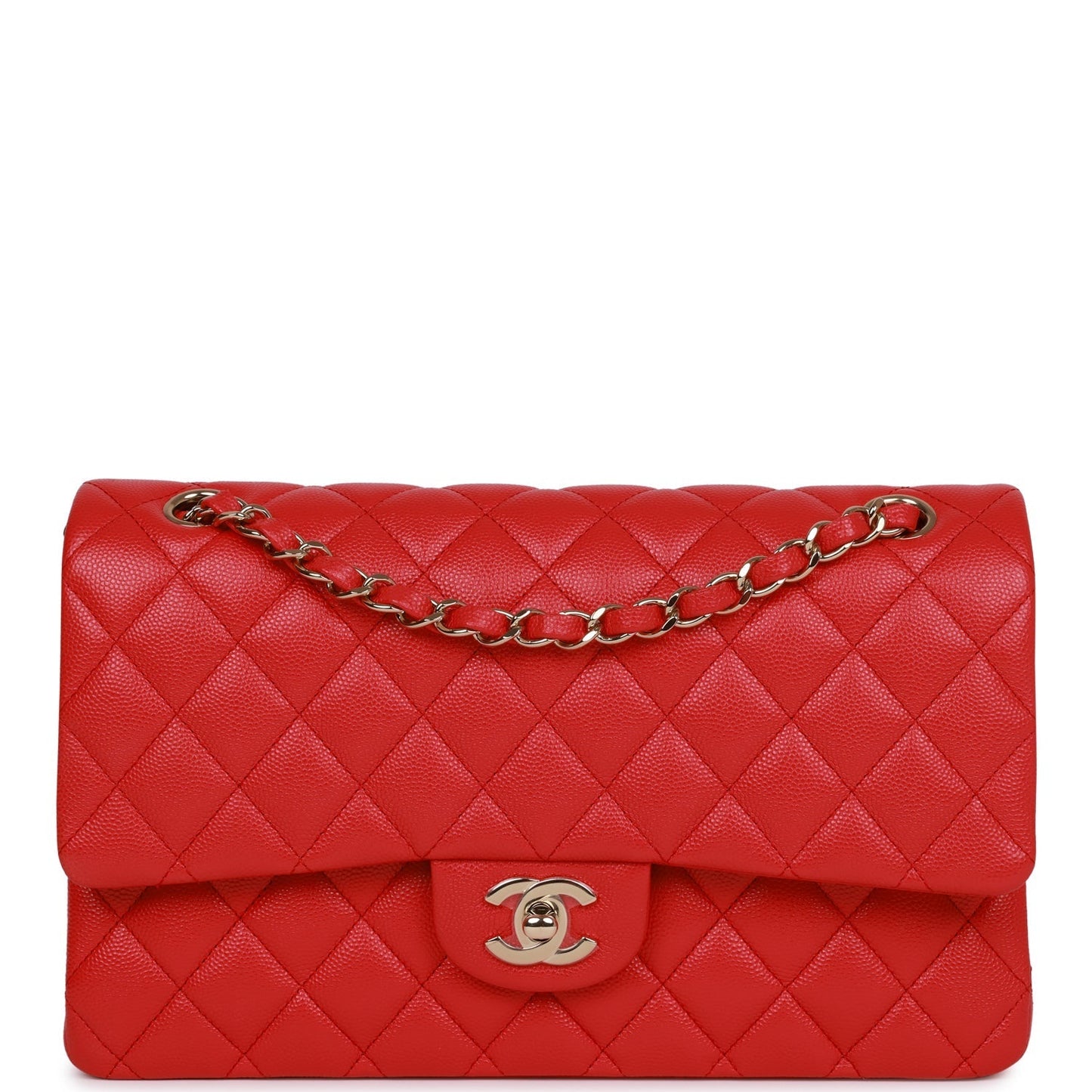 Chanel Medium Classic Double Flap Bag Red Caviar Light Gold Hardware