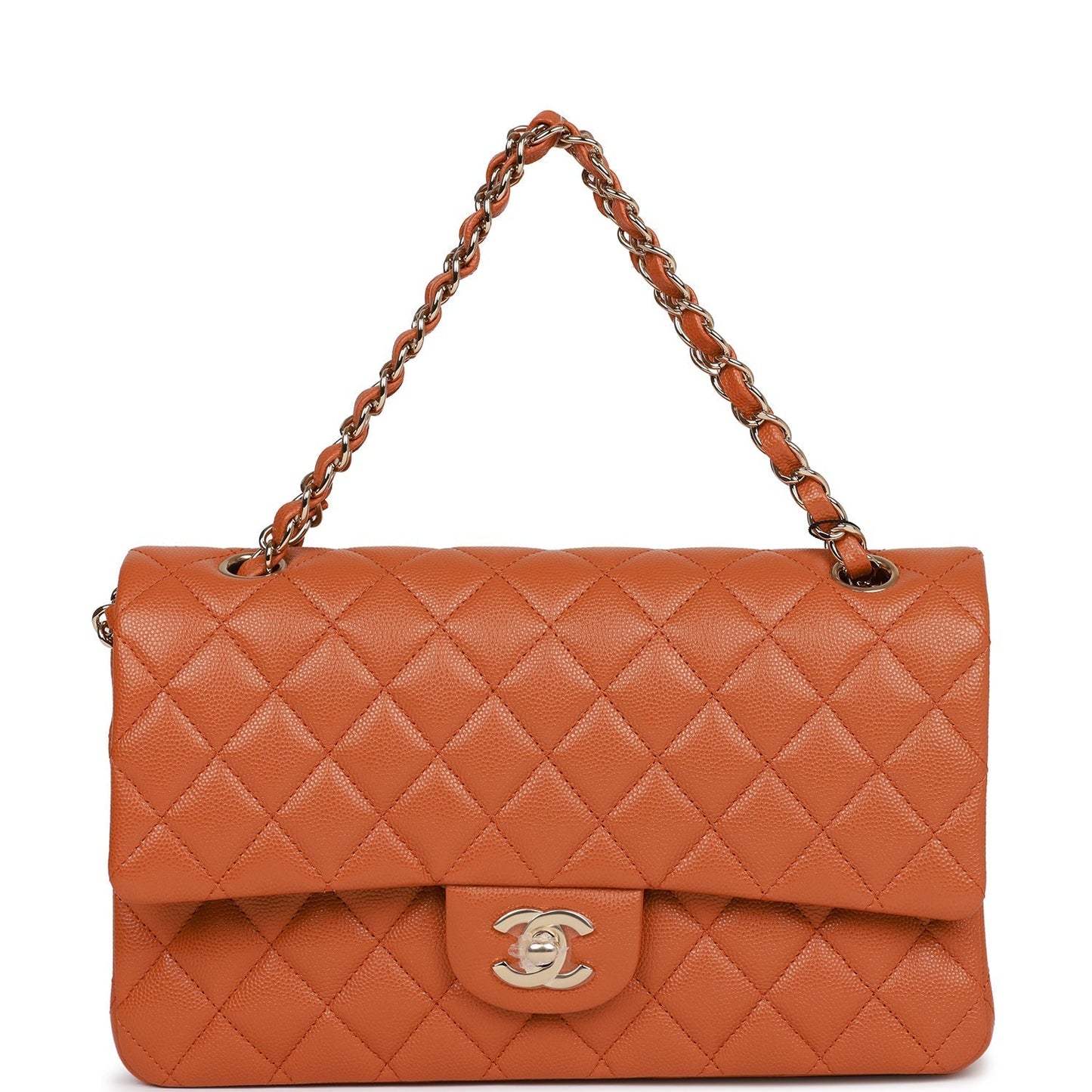 Chanel Medium Classic Double Flap Bag Caramel Caviar Light Gold Hardware