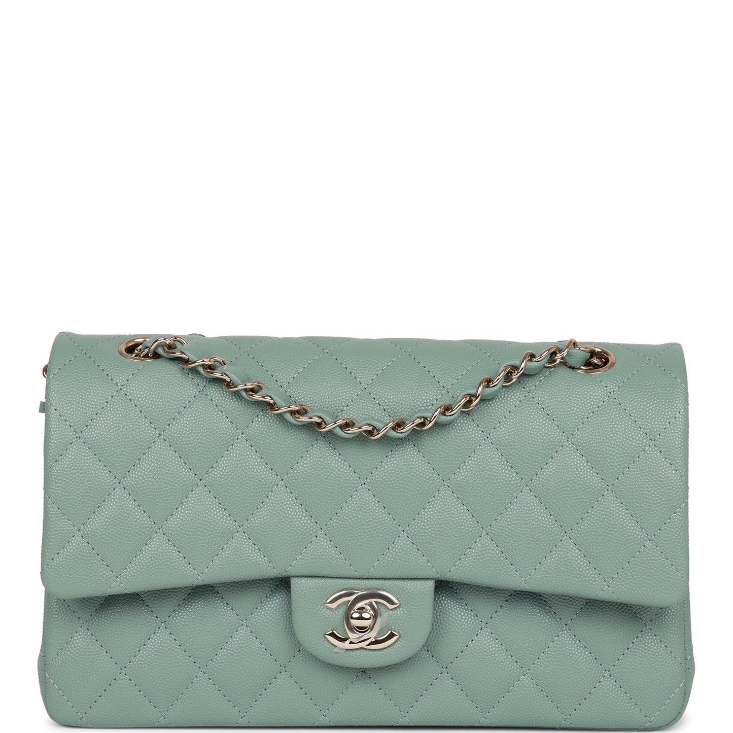 Chanel Medium Classic Double Flap Bag Green Caviar Light Gold Hardware