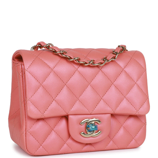Chanel Mini Square Flap Bag Pink Lambskin Light Gold Hardware