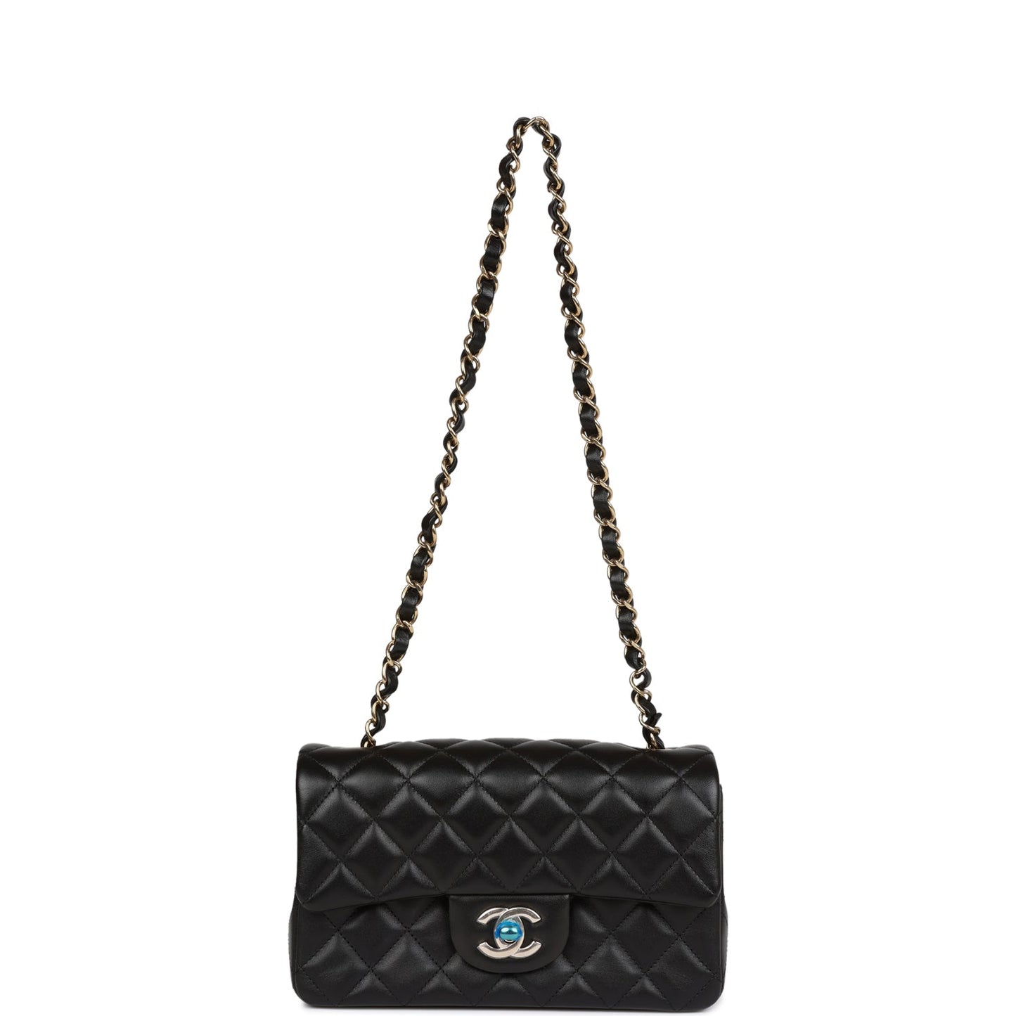 Chanel Mini Rectangular Flap Bag Black Lambskin Light Gold Hardware