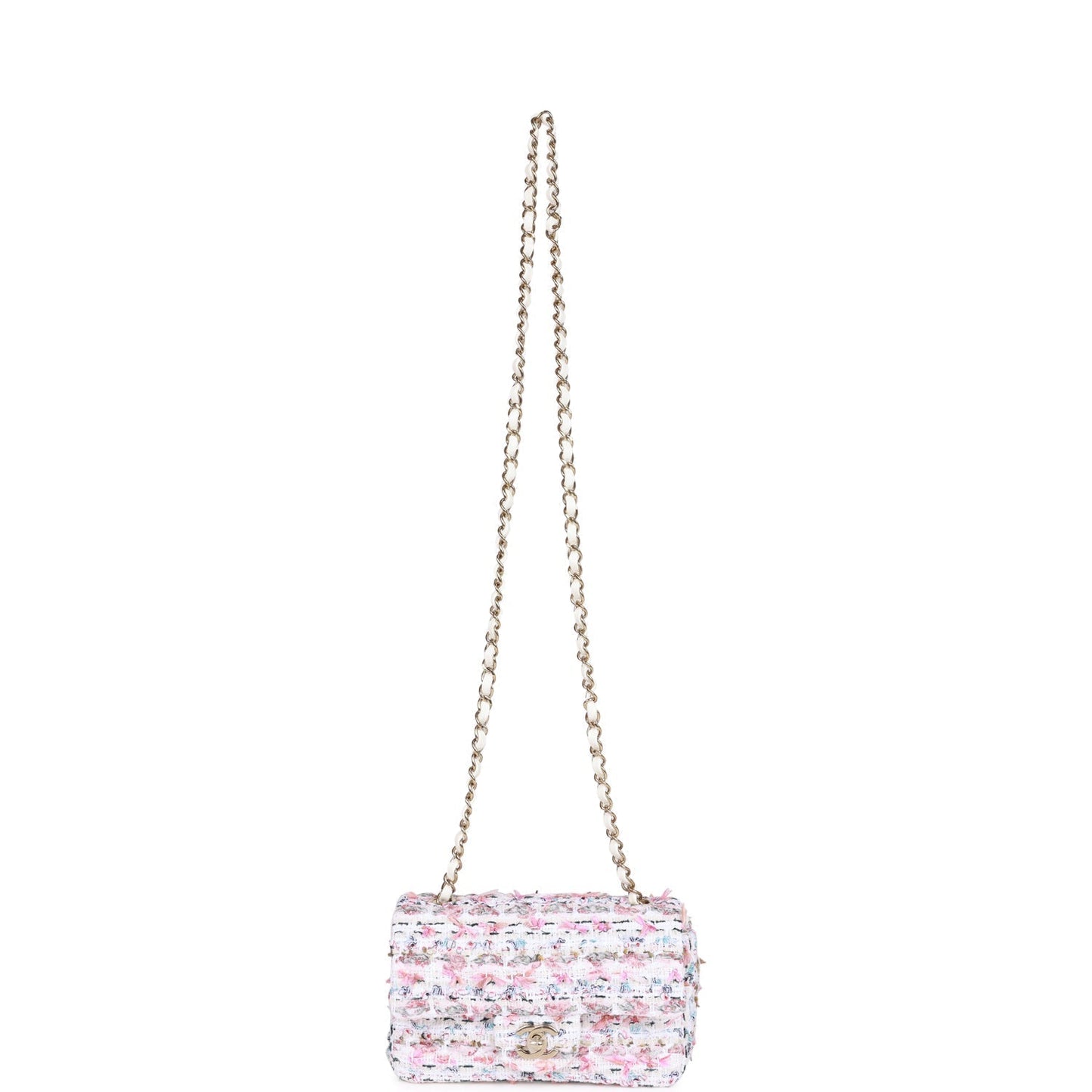 Chanel Mini Rectangular Flap Bag White Tweed Light Gold Hardware