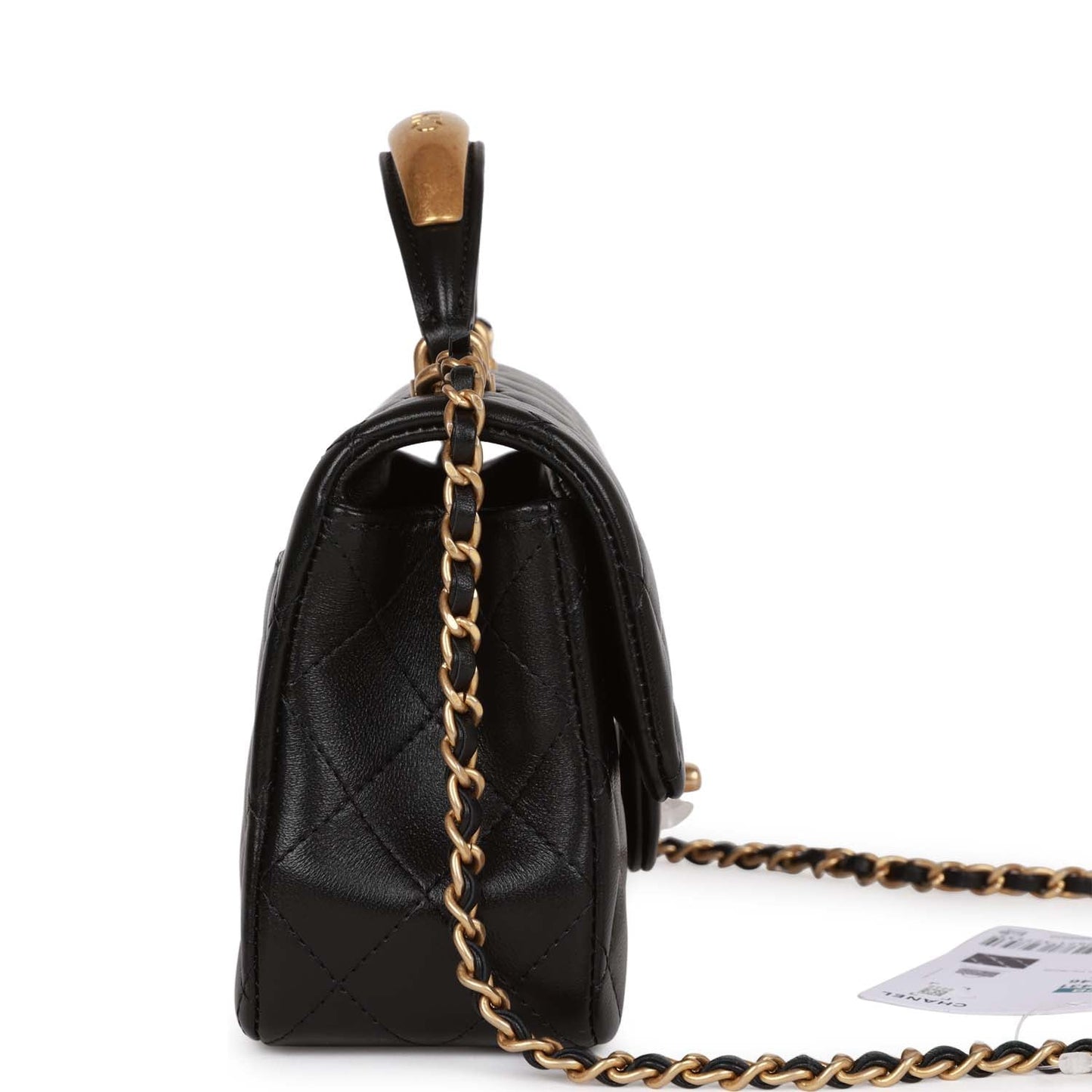 Chanel Mini Rectangular Flap with Top Handle Black Lambskin Antique Gold Hardware