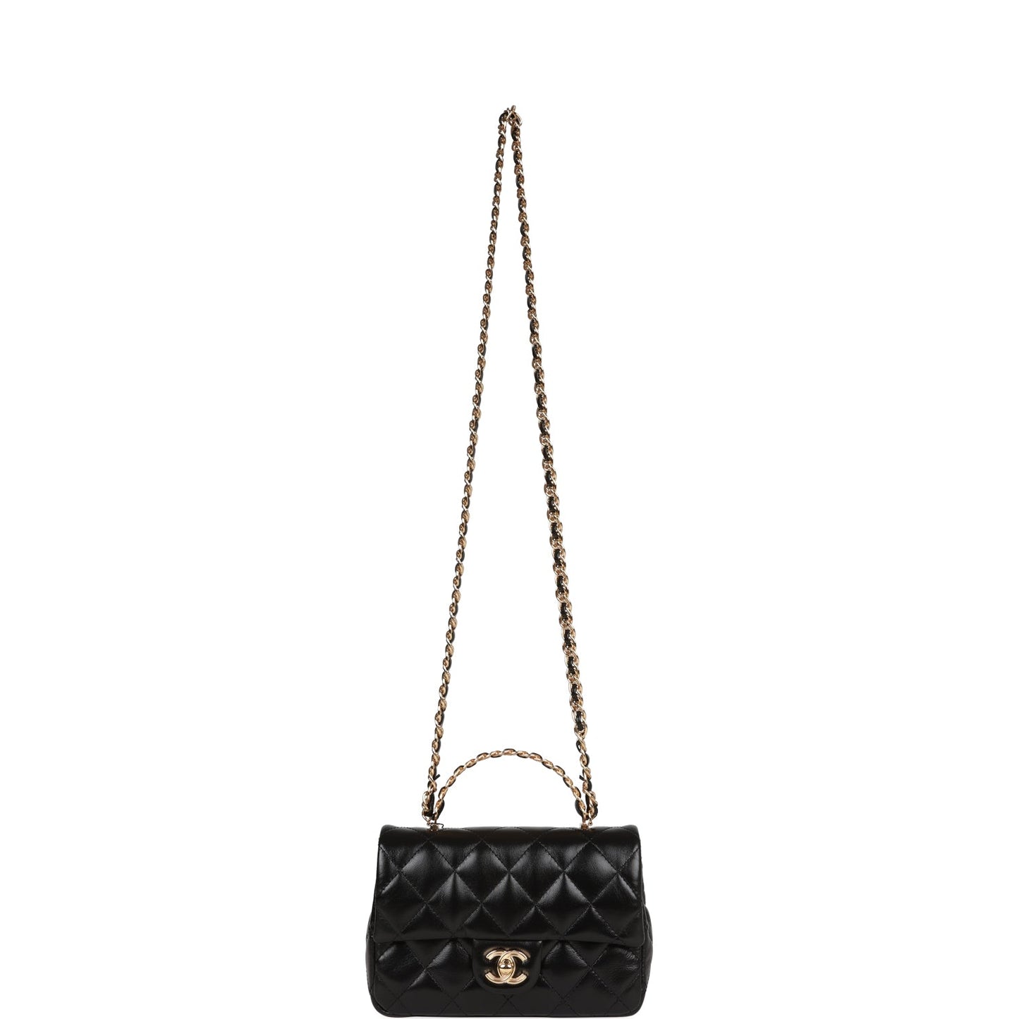 Chanel Mini Rectangular Flap with Top Handle Black Lambskin Gold Hardware