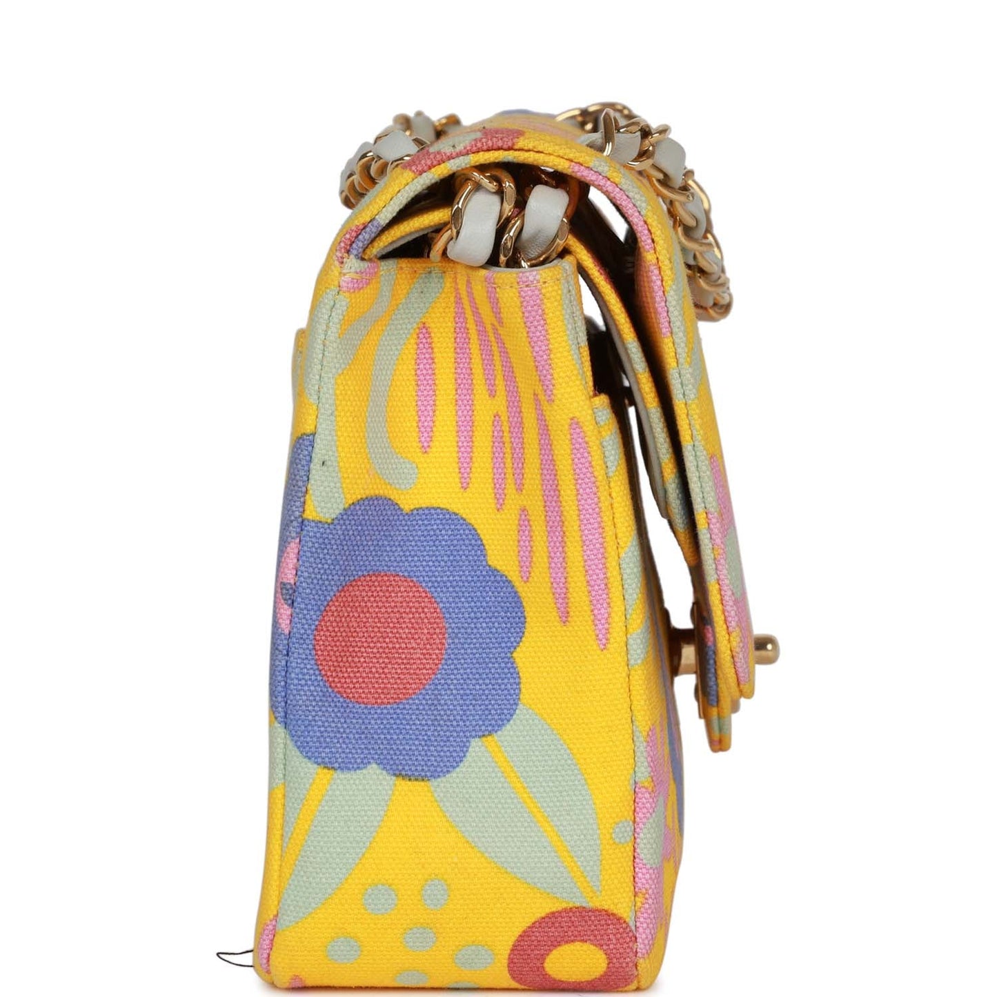Chanel  Medium Classic Double Flap Bag Yellow and Multicolor Floral Print Canvas Gold Hardware