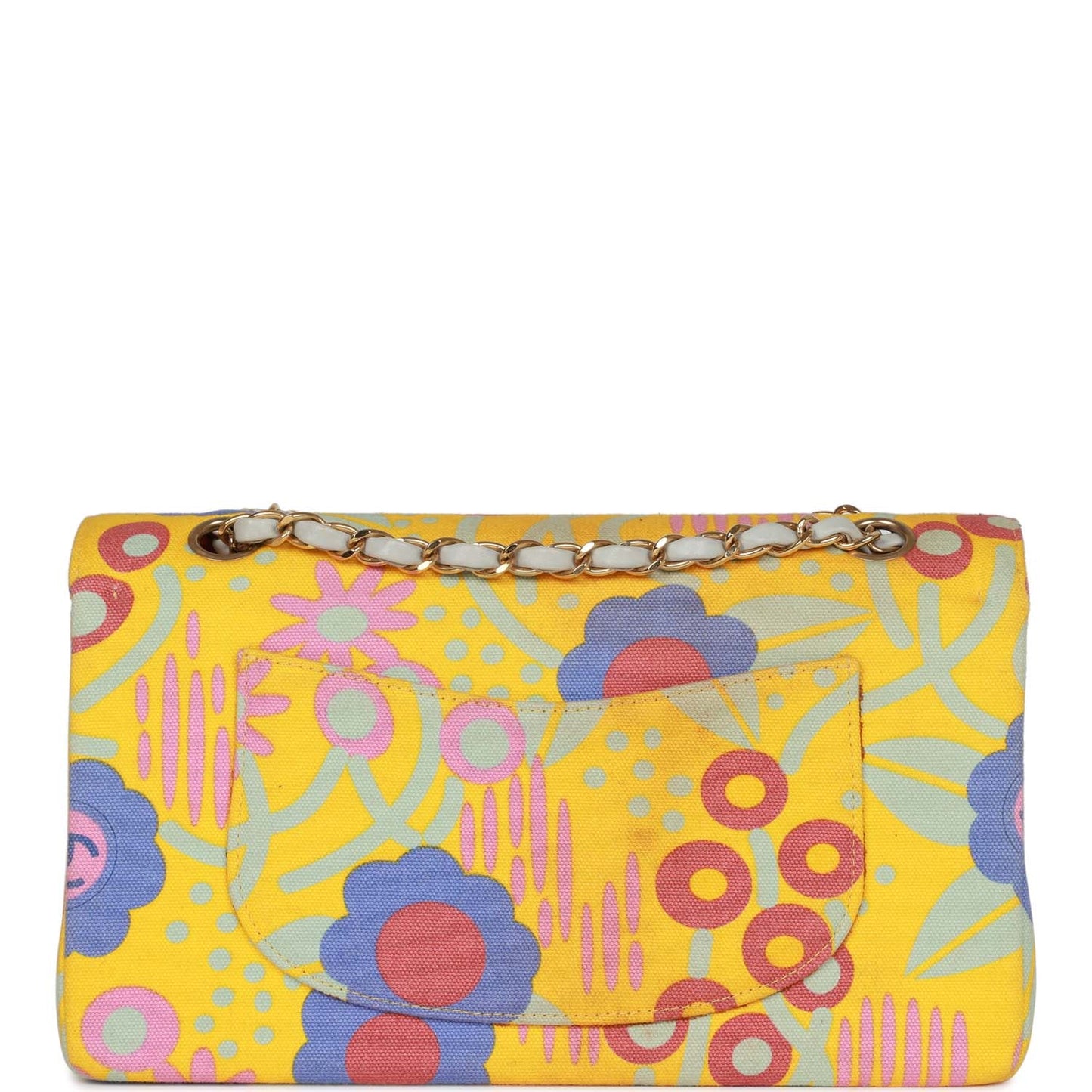 Chanel  Medium Classic Double Flap Bag Yellow and Multicolor Floral Print Canvas Gold Hardware